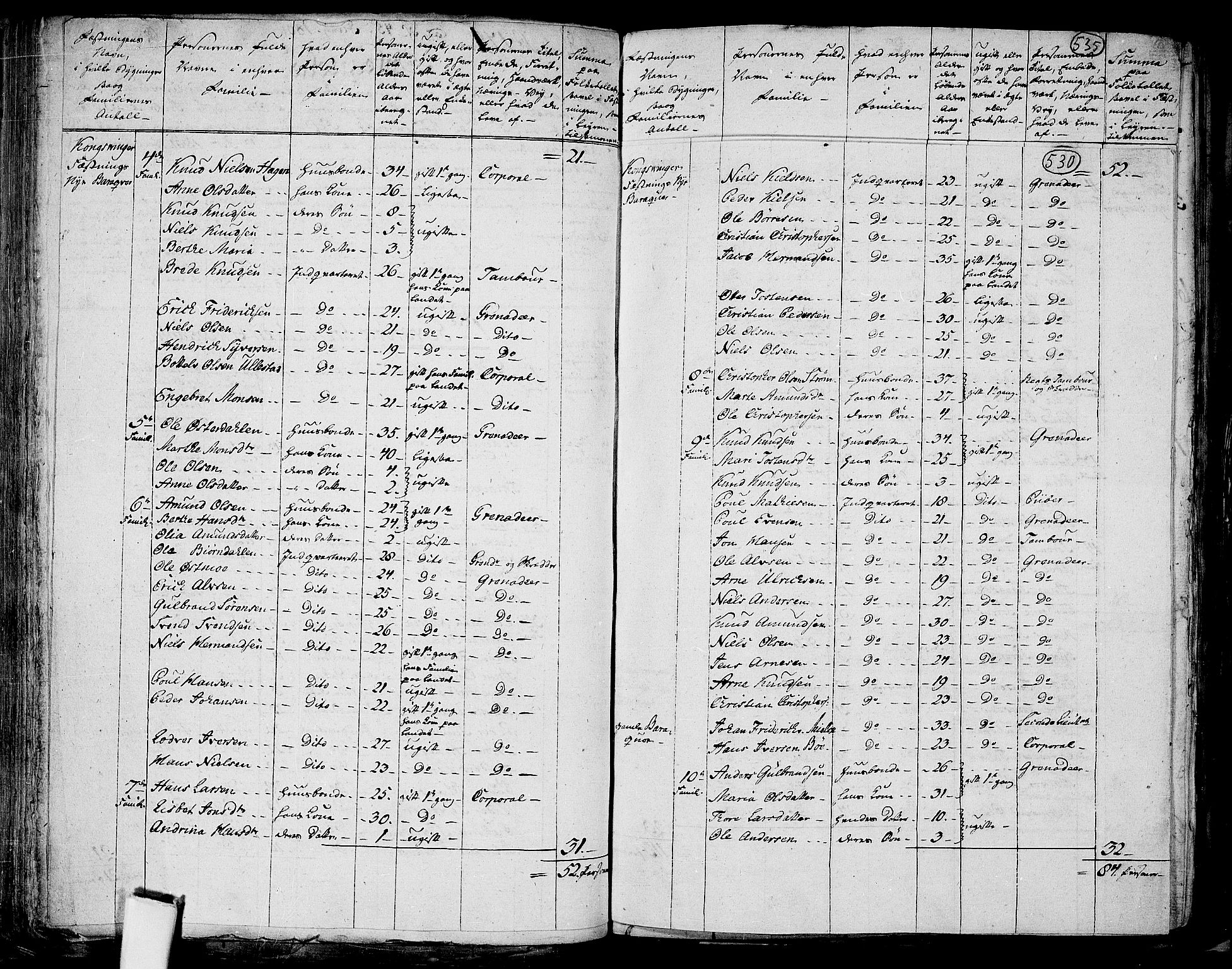 RA, 1801 census for 0421P Vinger, 1801, p. 529b-530a