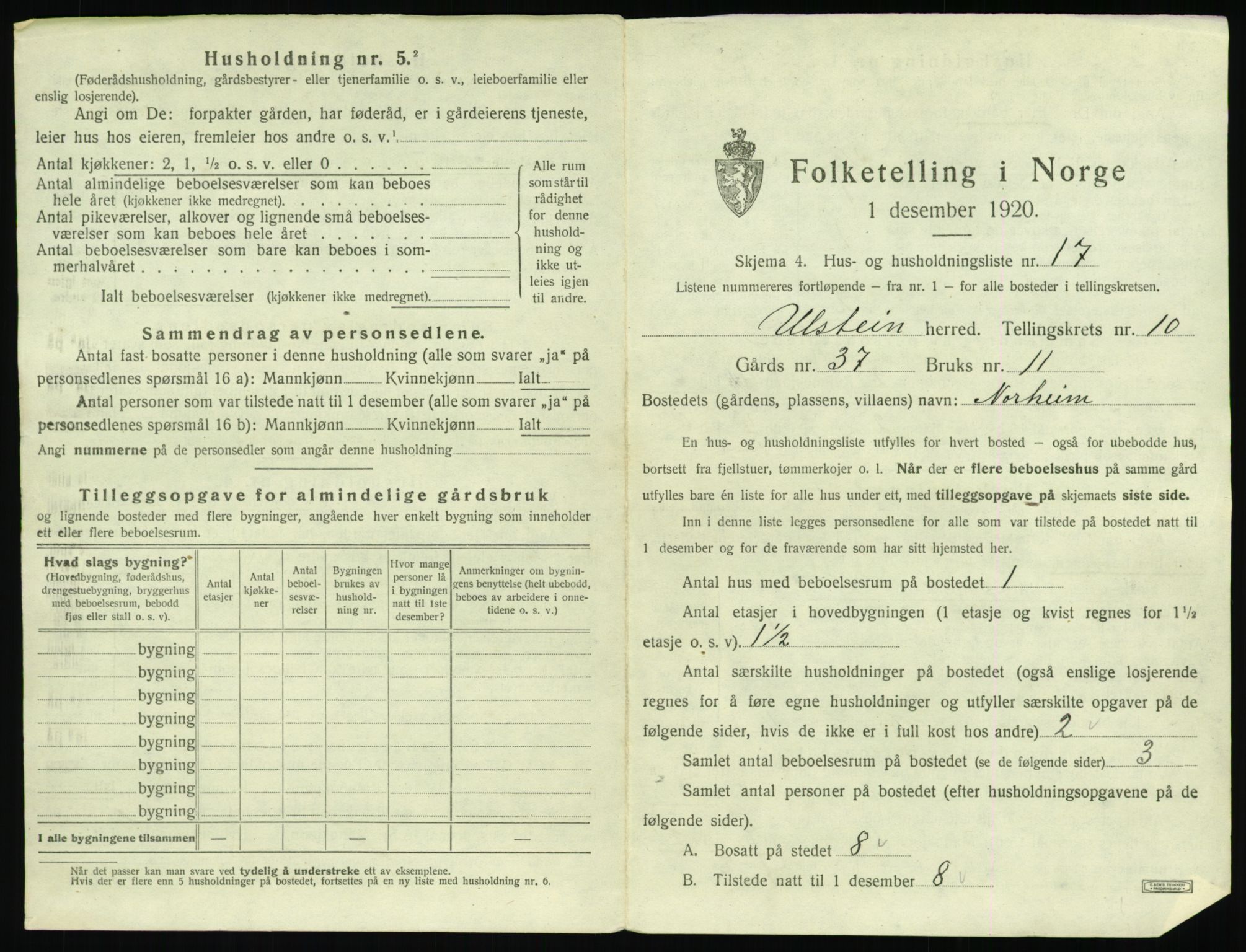 SAT, 1920 census for Ulstein, 1920, p. 690