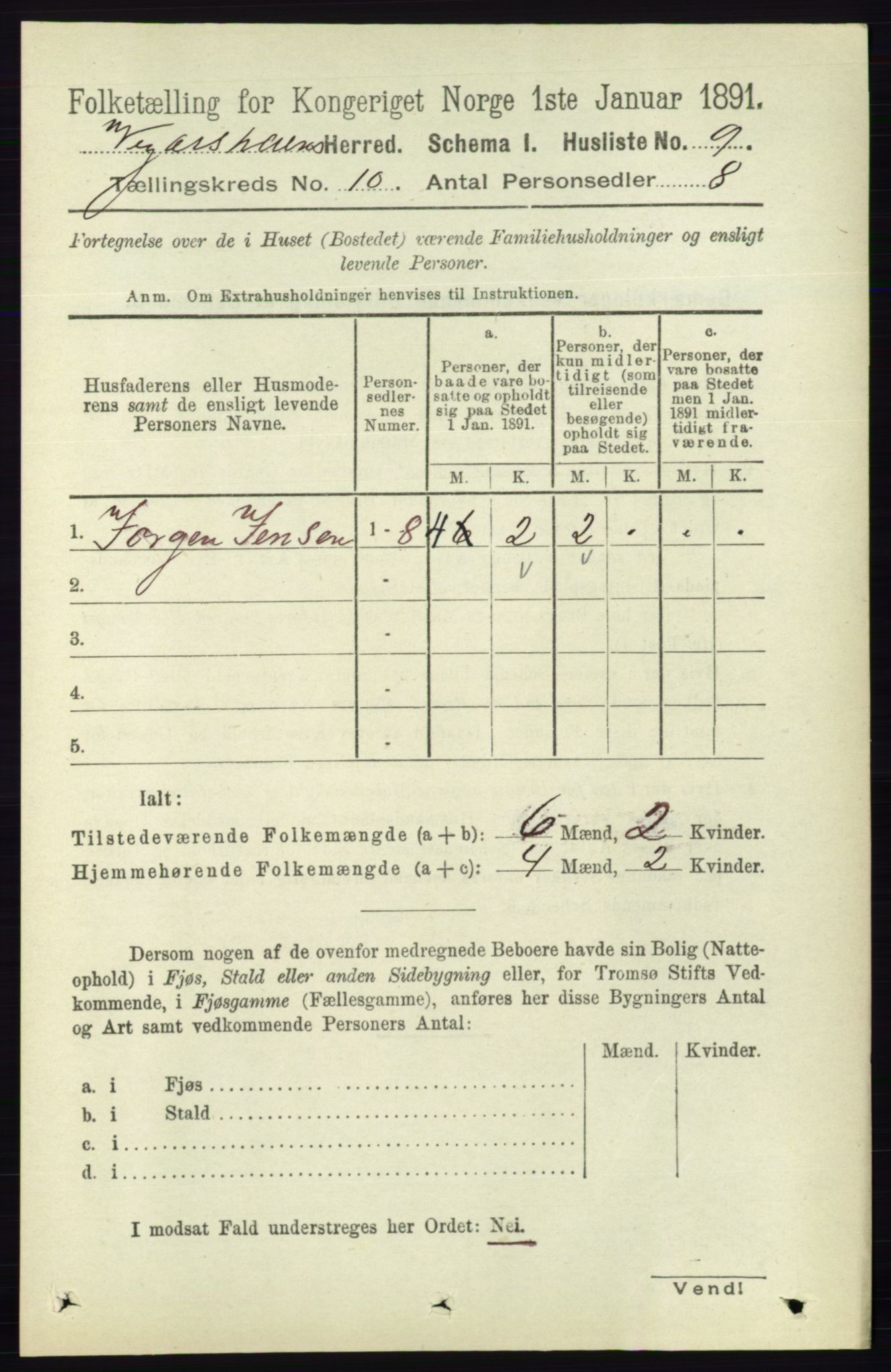 RA, 1891 census for 0912 Vegårshei, 1891, p. 1887