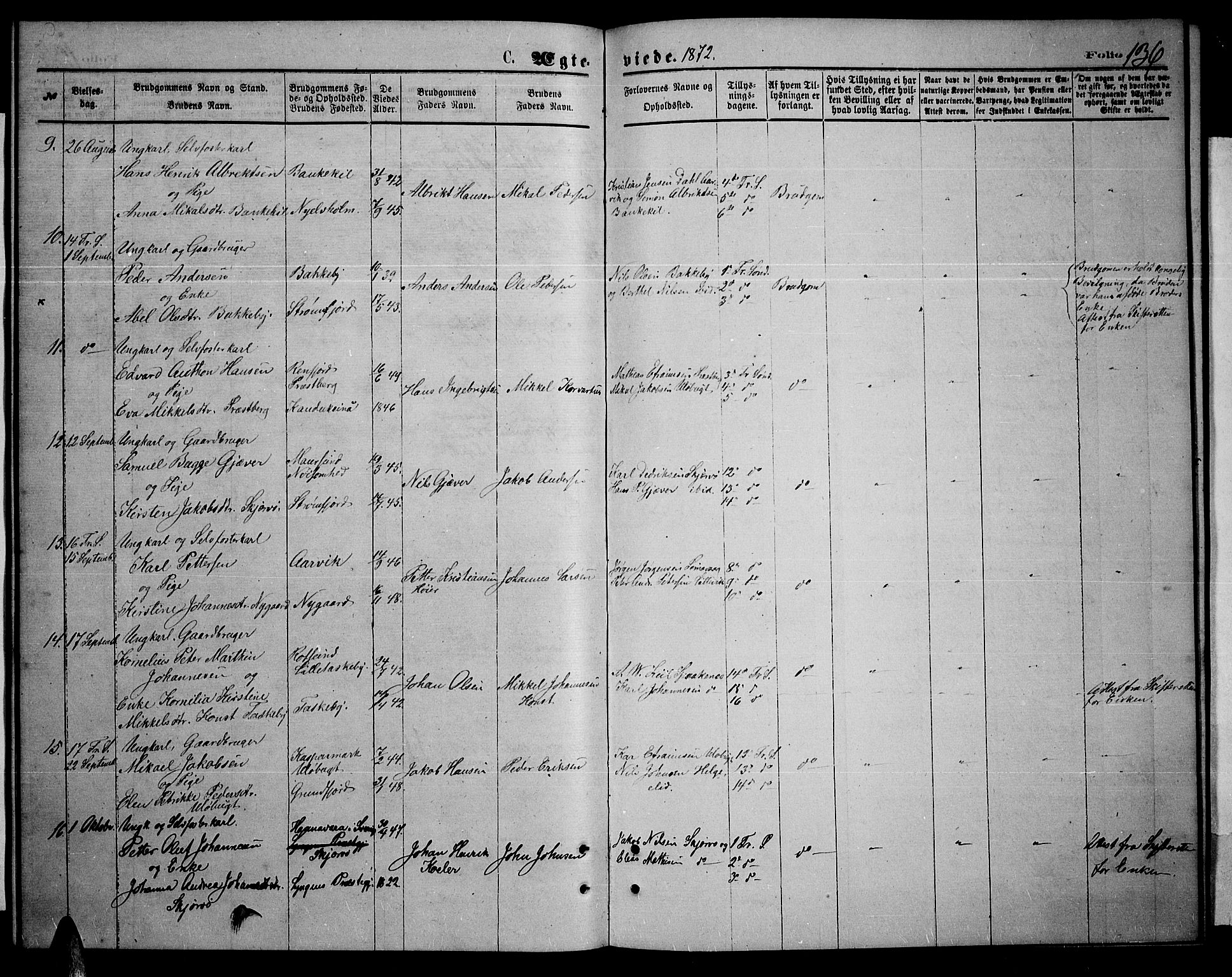 Skjervøy sokneprestkontor, AV/SATØ-S-1300/H/Ha/Hab/L0005klokker: Parish register (copy) no. 5, 1871-1877, p. 136