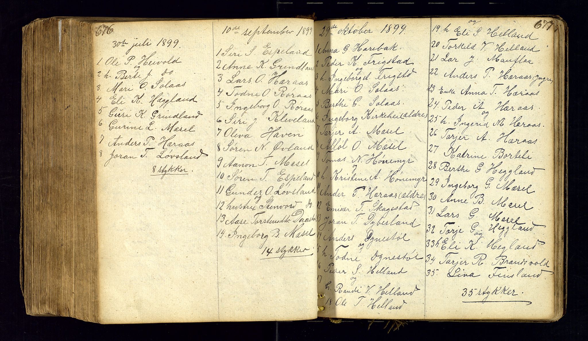 Bjelland sokneprestkontor, AV/SAK-1111-0005/F/Fc/Fcb/L0001: Communicants register no. C-1, 1827-1906, p. 676-677