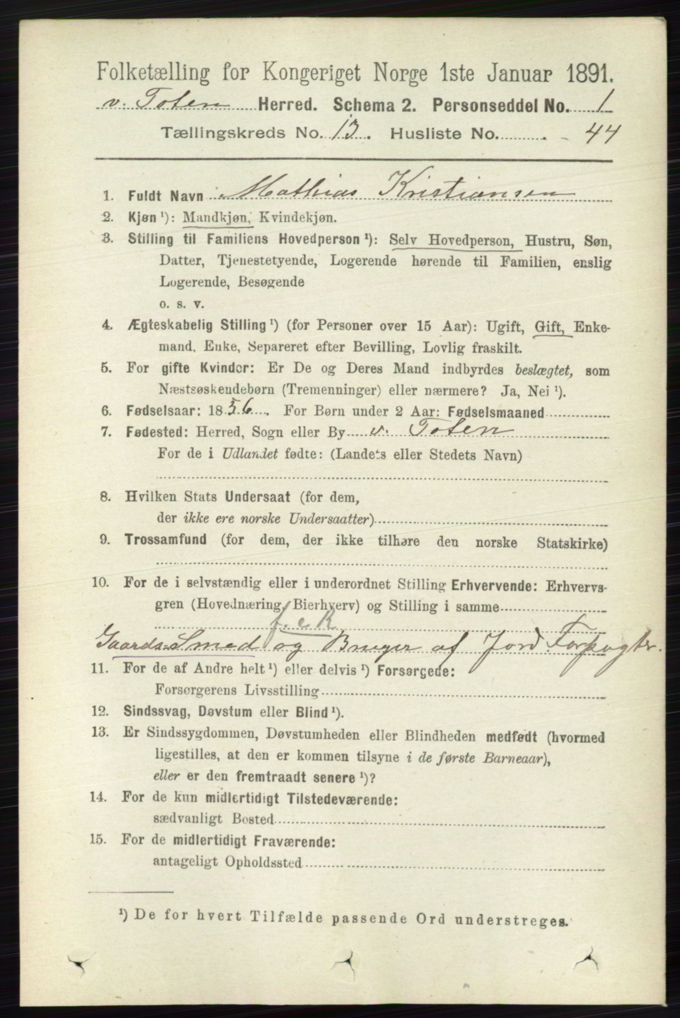 RA, 1891 census for 0529 Vestre Toten, 1891, p. 8042