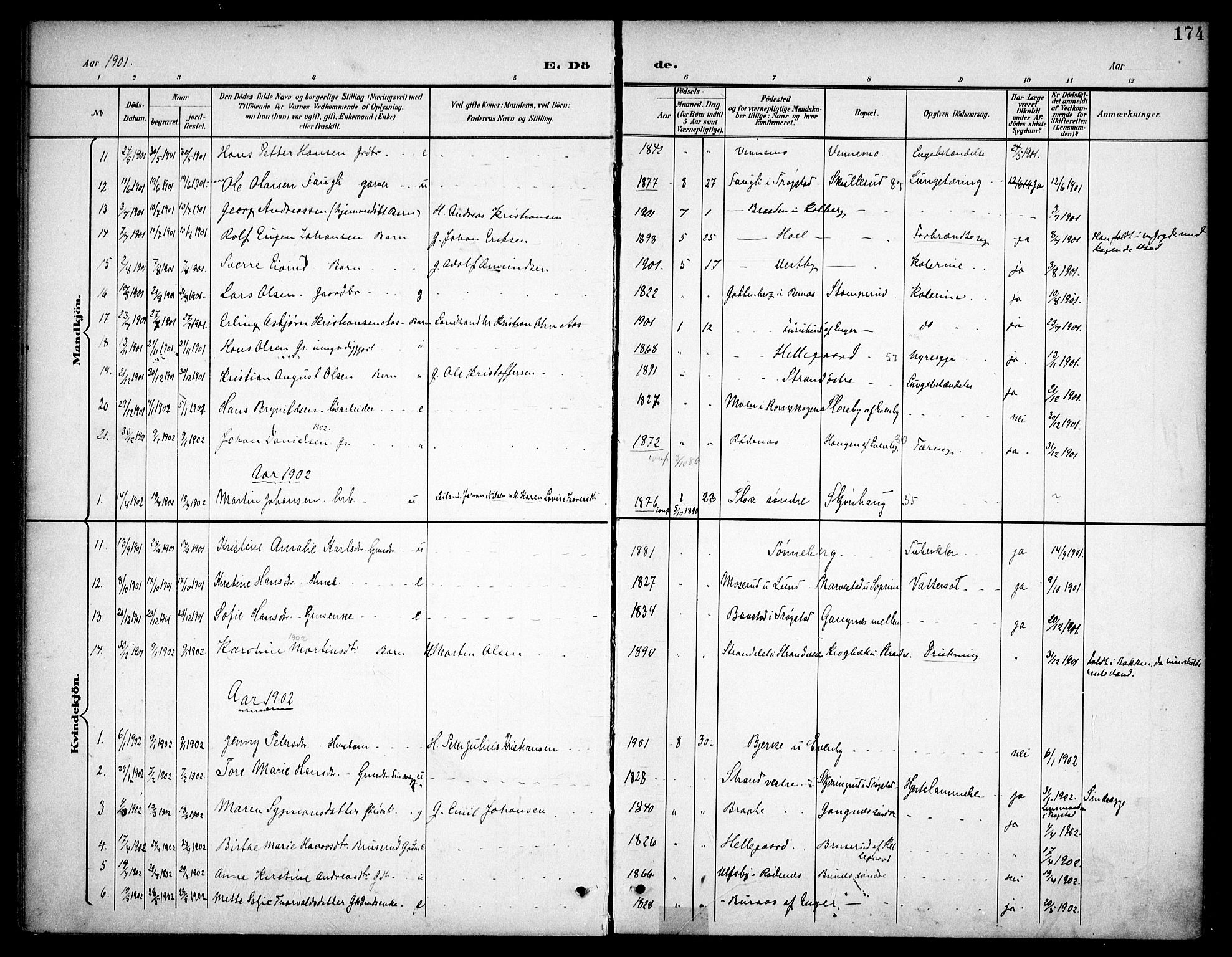 Høland prestekontor Kirkebøker, SAO/A-10346a/F/Fb/L0003: Parish register (official) no. II 3, 1897-1912, p. 174