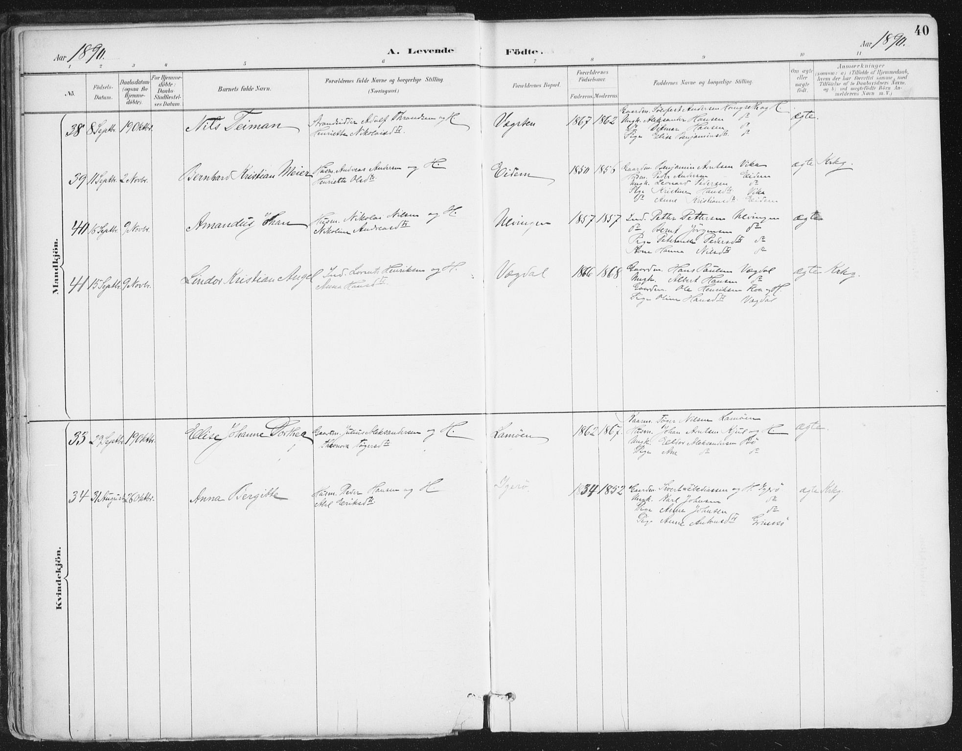 Ministerialprotokoller, klokkerbøker og fødselsregistre - Nordland, AV/SAT-A-1459/816/L0244: Parish register (official) no. 816A10, 1886-1903, p. 40