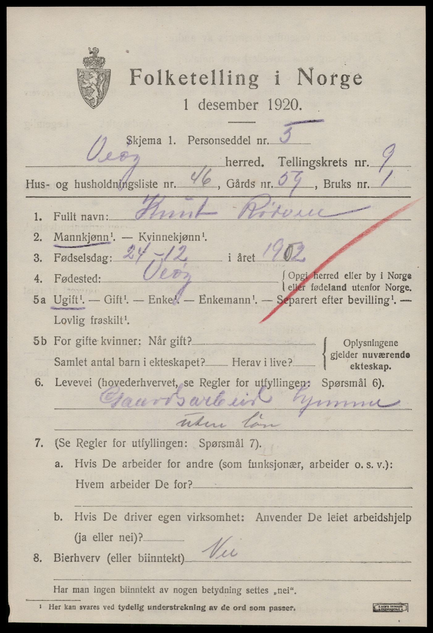 SAT, 1920 census for Veøy, 1920, p. 4703