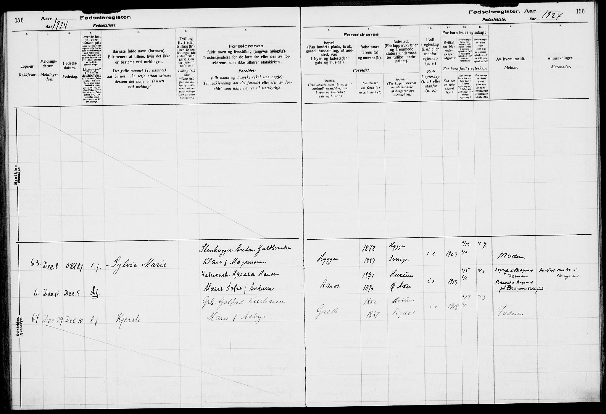 Røyken kirkebøker, SAKO/A-241/J/Ja/L0001: Birth register no. 1, 1916-1927, p. 156