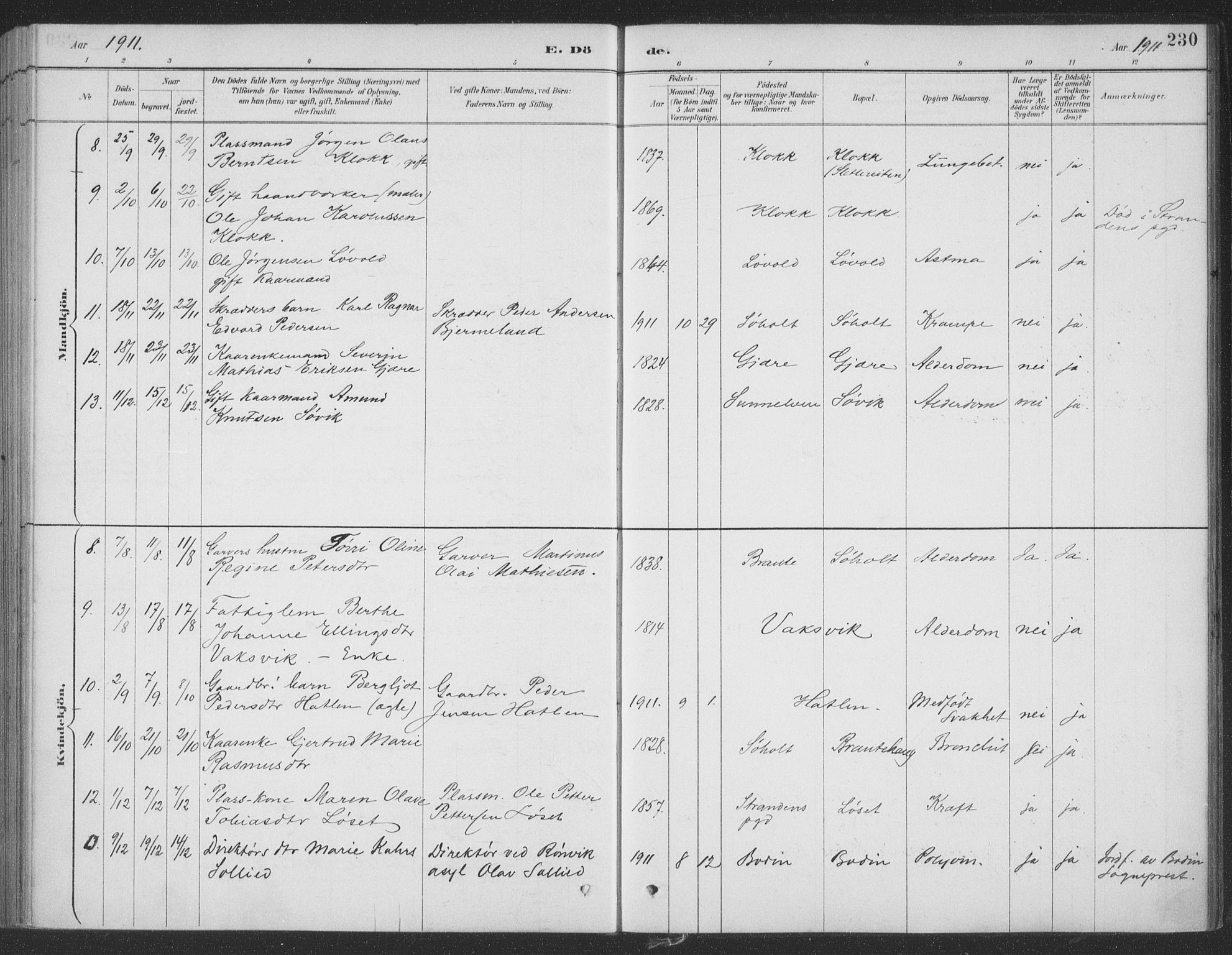 Ministerialprotokoller, klokkerbøker og fødselsregistre - Møre og Romsdal, AV/SAT-A-1454/522/L0316: Parish register (official) no. 522A11, 1890-1911, p. 230