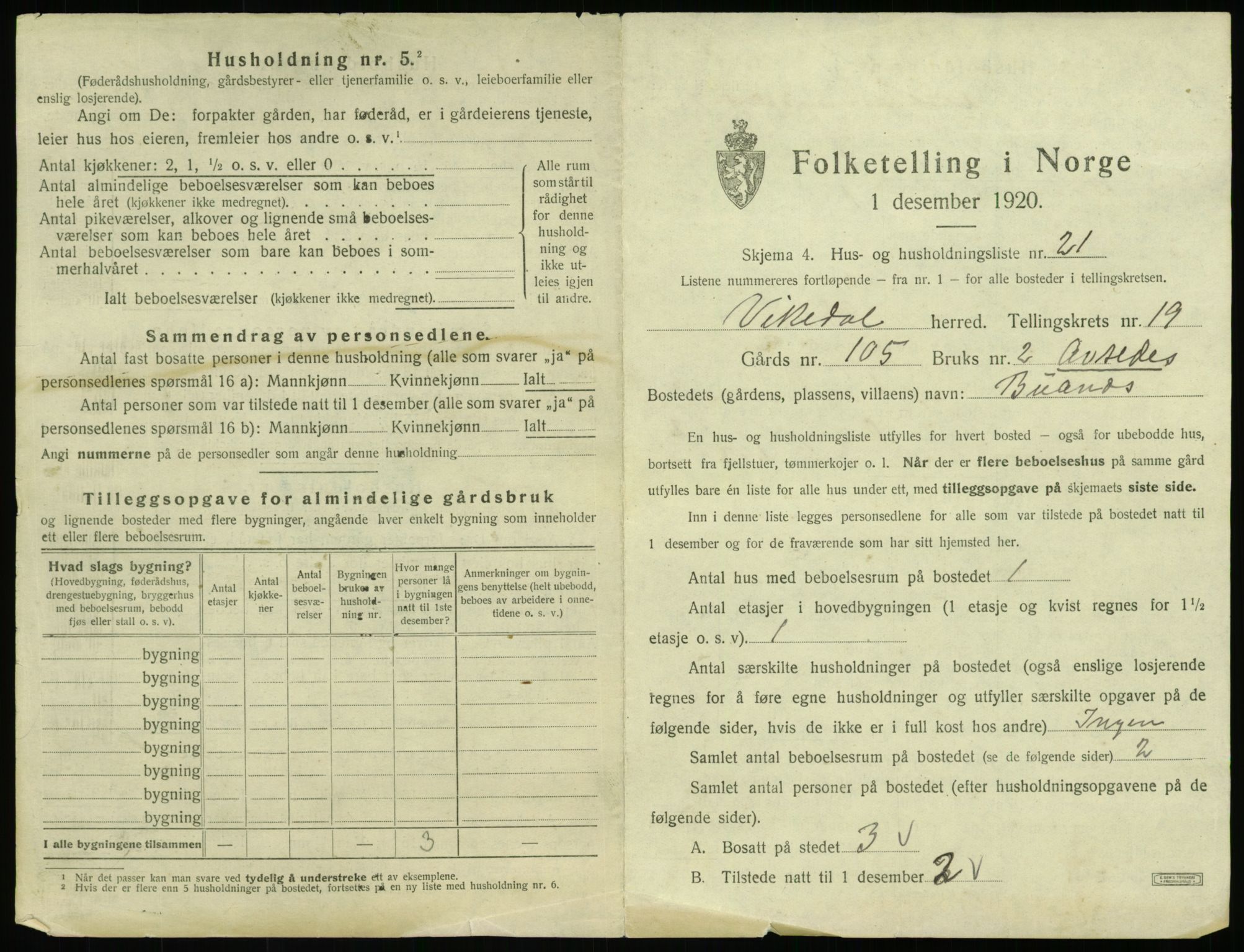 SAST, 1920 census for Vikedal, 1920, p. 1189