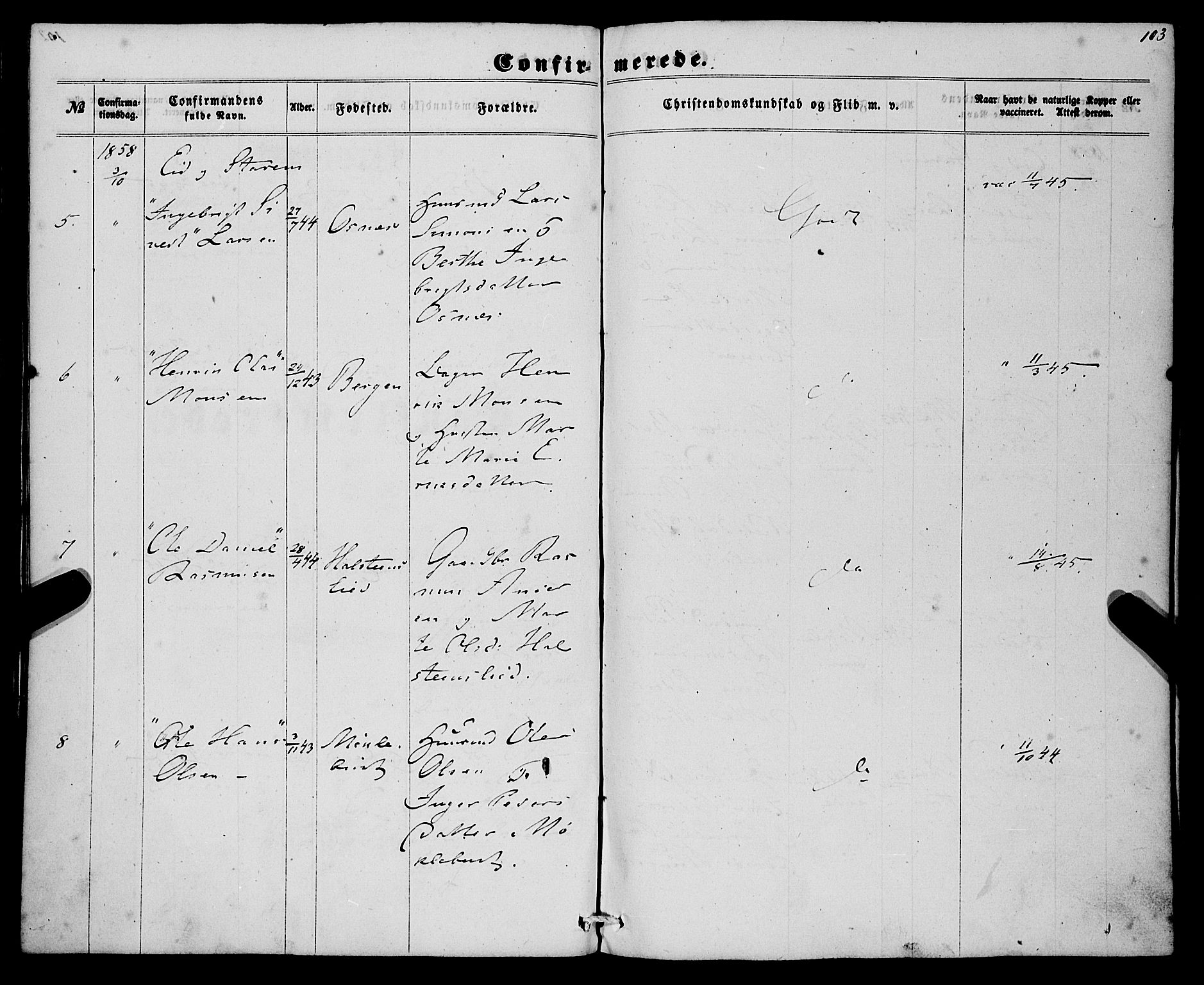 Eid sokneprestembete, SAB/A-82301/H/Haa/Haaa/L0008: Parish register (official) no. A 8, 1858-1860, p. 103