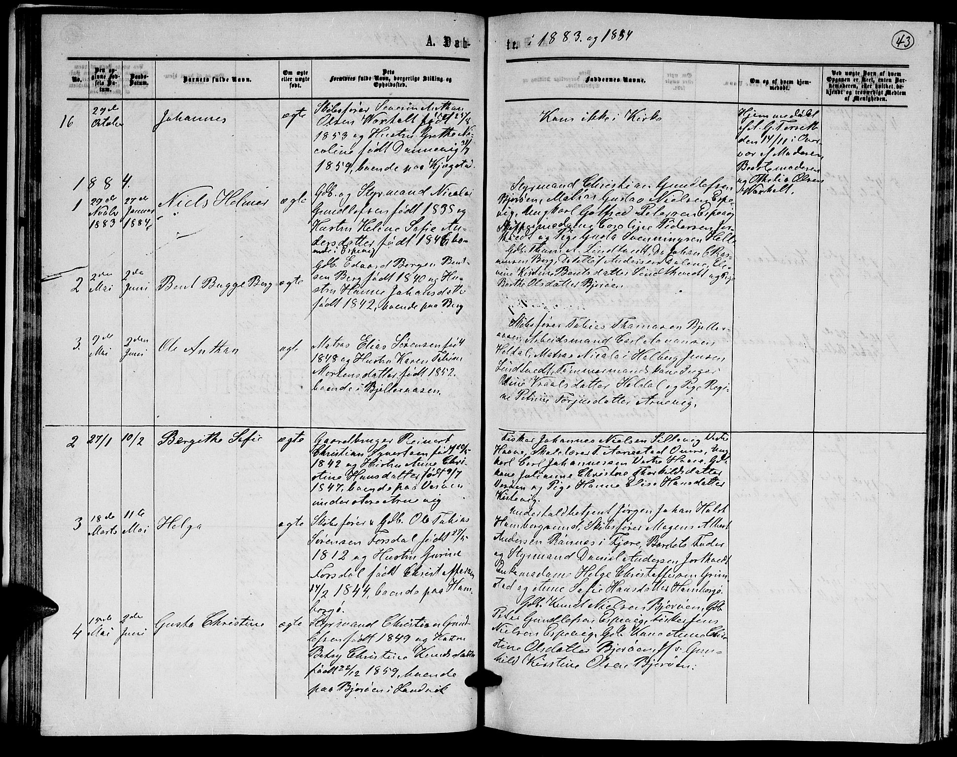 Hommedal sokneprestkontor, AV/SAK-1111-0023/F/Fb/Fba/L0003: Parish register (copy) no. B 3, 1863-1884, p. 43