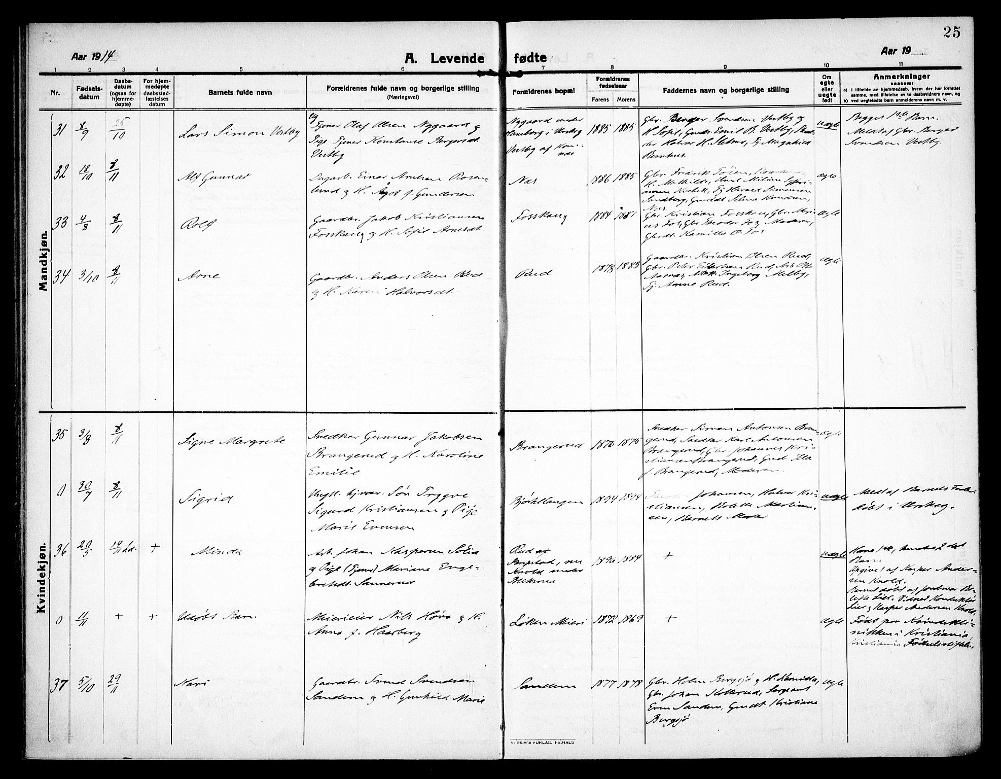 Høland prestekontor Kirkebøker, AV/SAO-A-10346a/F/Fa/L0016: Parish register (official) no. I 16, 1912-1921, p. 25