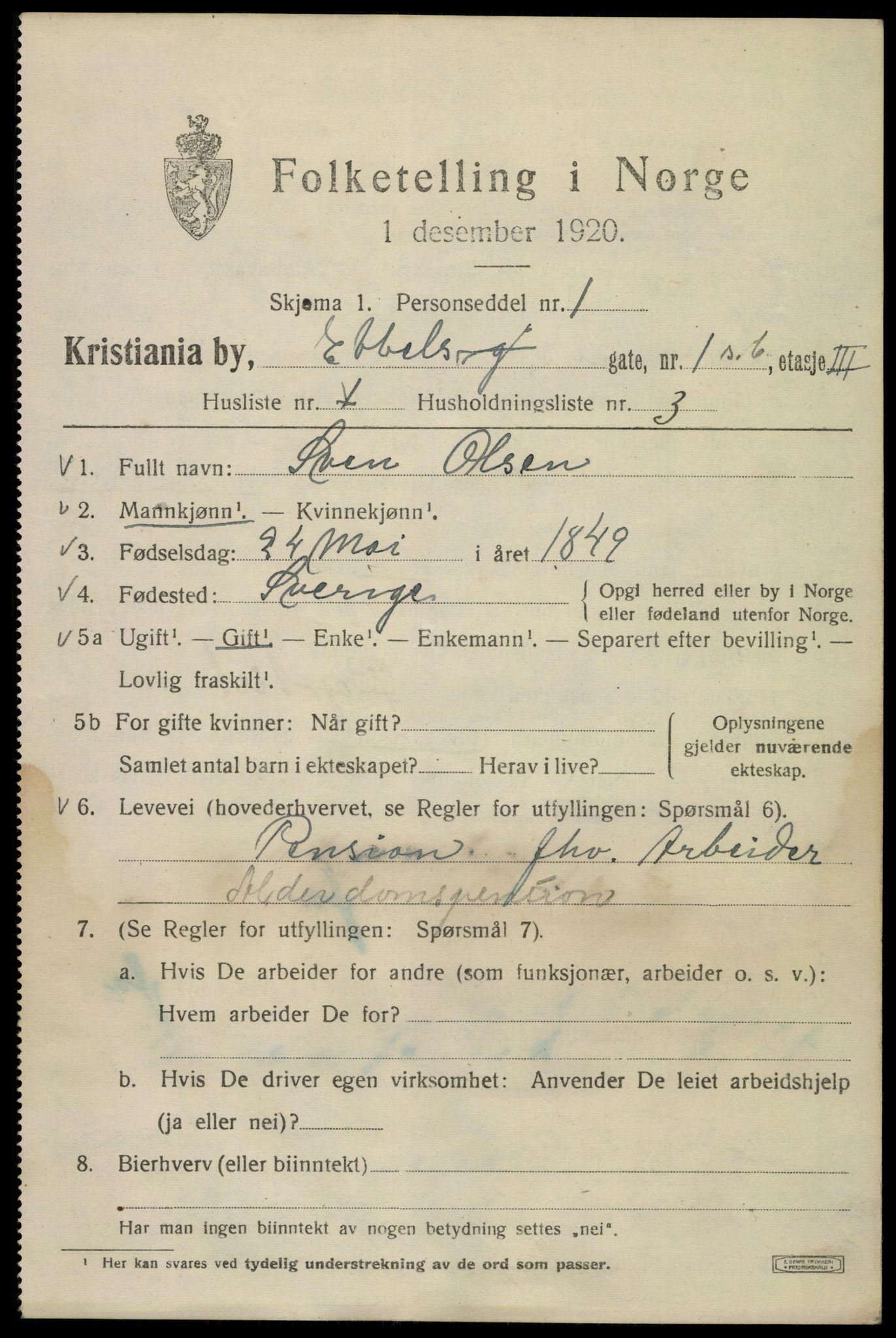 SAO, 1920 census for Kristiania, 1920, p. 206883