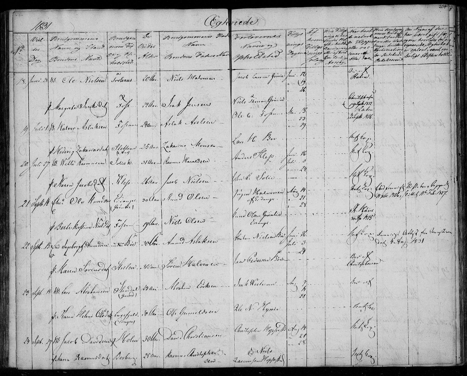 Gjerpen kirkebøker, SAKO/A-265/F/Fa/L0006: Parish register (official) no. I 6, 1829-1834, p. 204