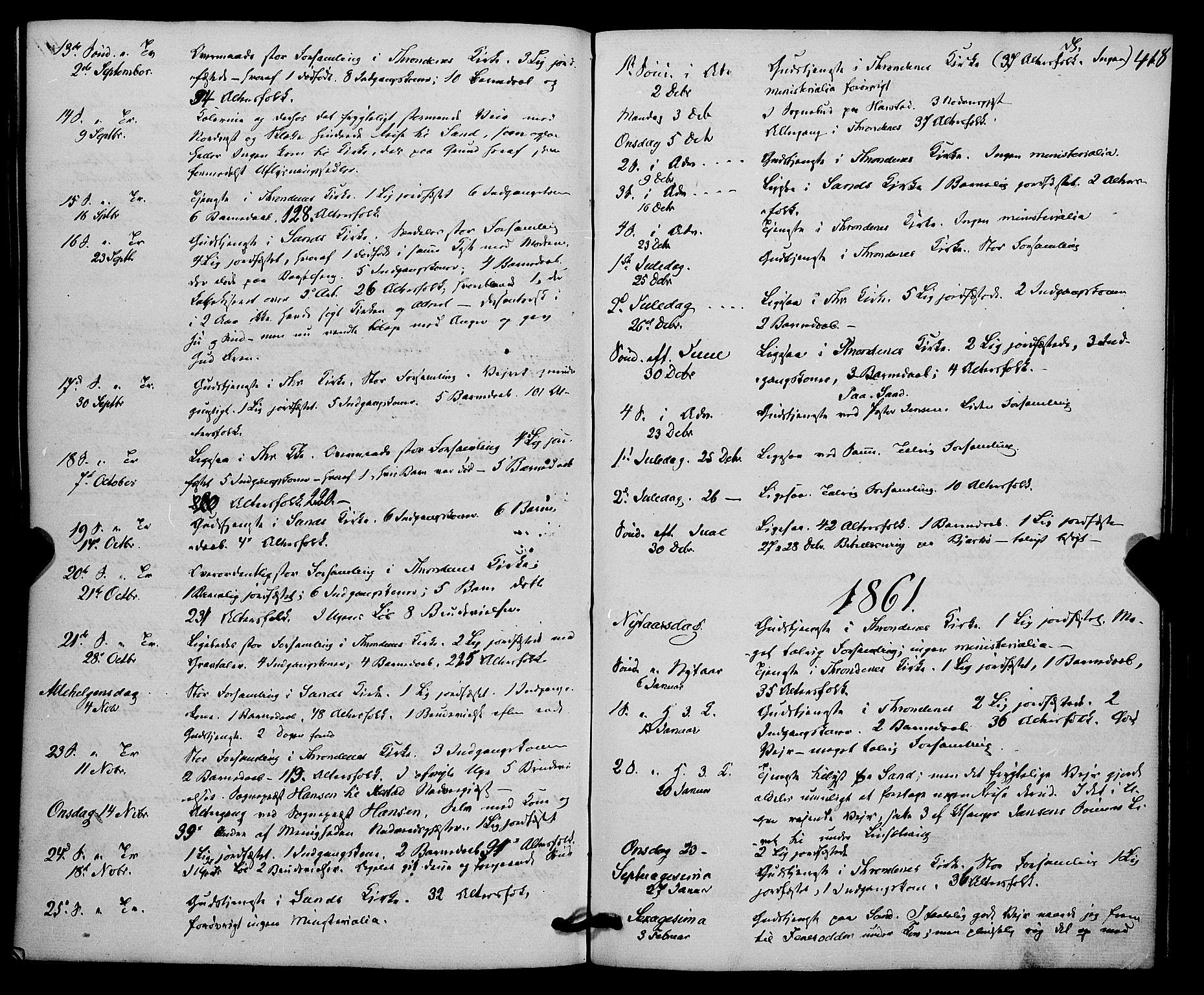 Trondenes sokneprestkontor, AV/SATØ-S-1319/H/Ha/L0011kirke: Parish register (official) no. 11, 1853-1862, p. 418