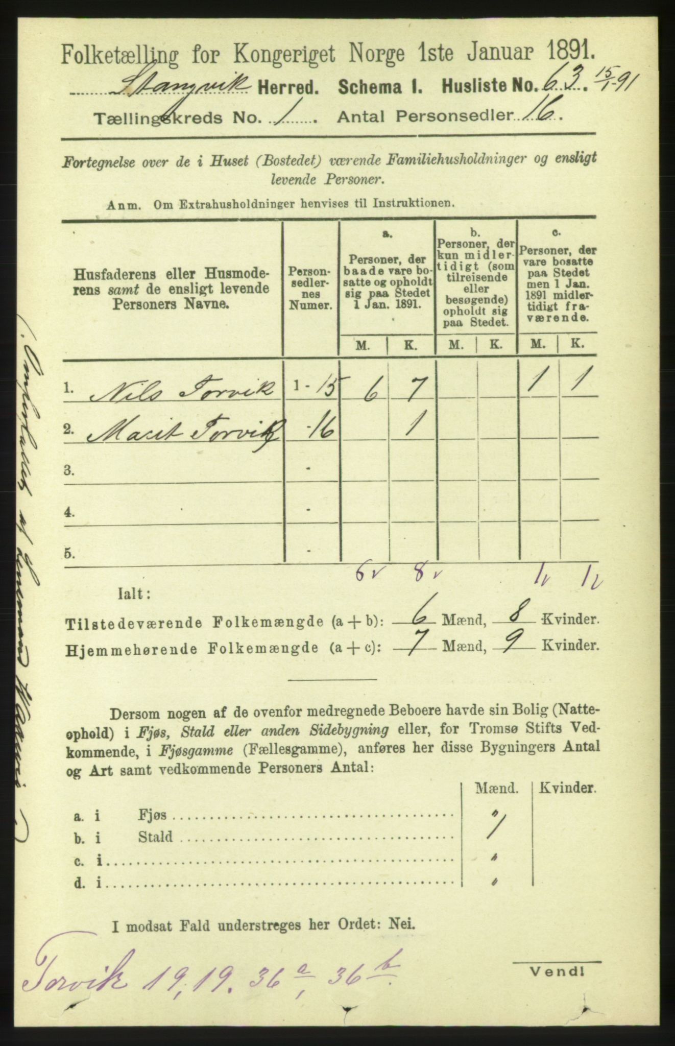 RA, 1891 census for 1564 Stangvik, 1891, p. 89