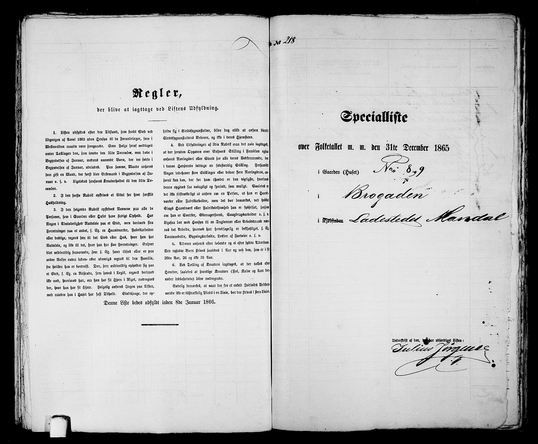 RA, 1865 census for Mandal/Mandal, 1865, p. 438