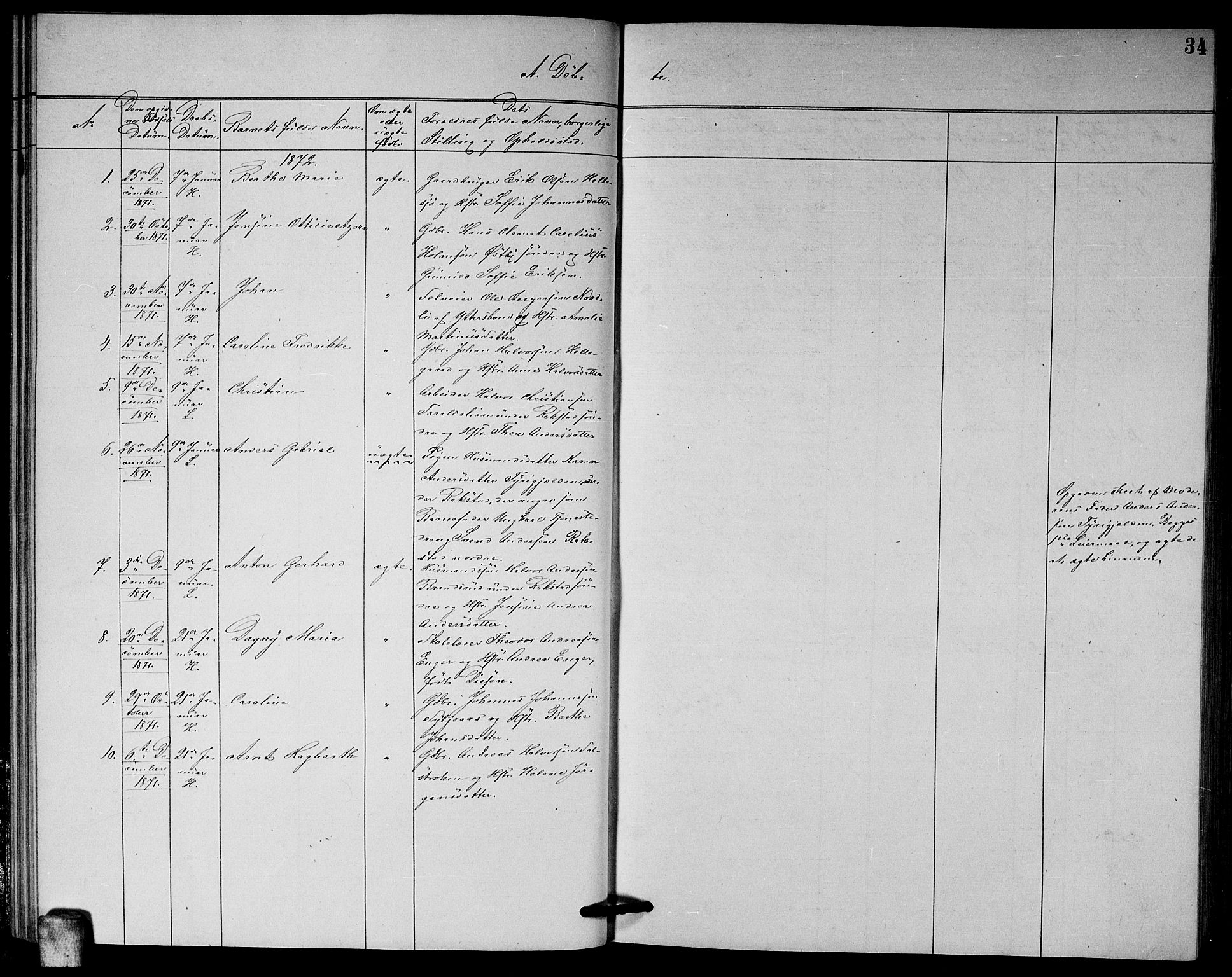 Høland prestekontor Kirkebøker, AV/SAO-A-10346a/G/Ga/L0006: Parish register (copy) no. I 6, 1869-1879, p. 34