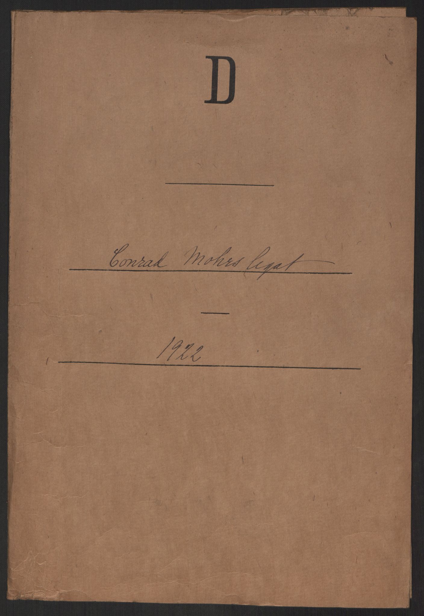 Kirke- og undervisningsdepartementet, 1. skolekontor D, AV/RA-S-1021/E/Ed/L0250: Conrad Mohrs legat, 1921-1922, p. 1