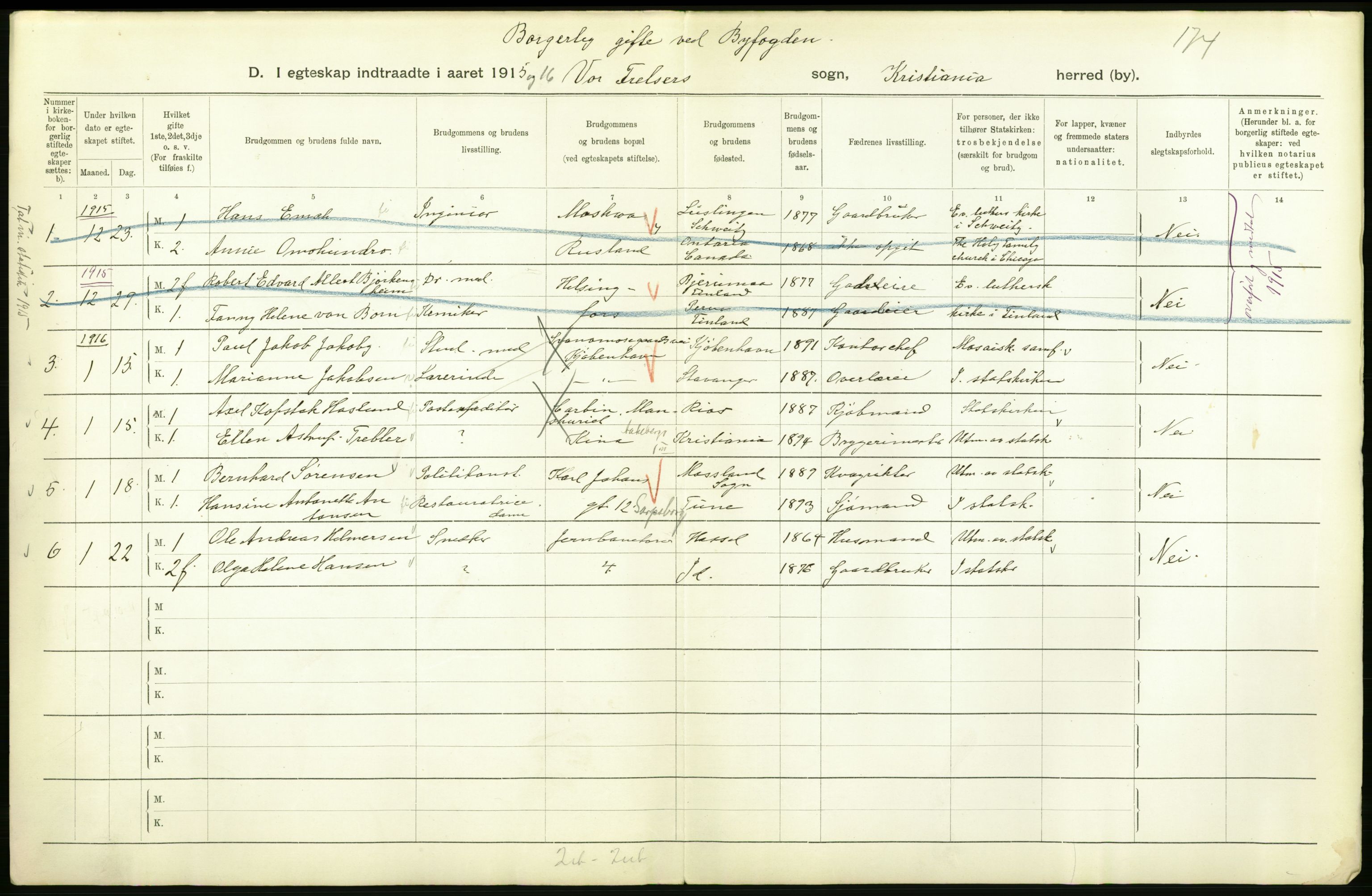 Statistisk sentralbyrå, Sosiodemografiske emner, Befolkning, AV/RA-S-2228/D/Df/Dfb/Dfbf/L0008: Kristiania: Gifte, 1916, p. 538