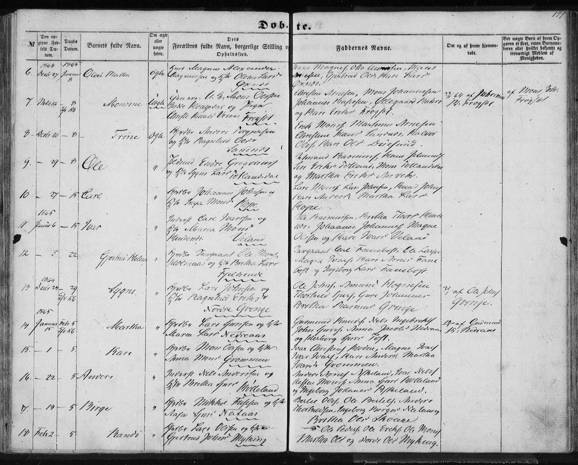 Lindås Sokneprestembete, AV/SAB-A-76701/H/Haa/Haaa/L0011: Parish register (official) no. A 11, 1854-1869, p. 171