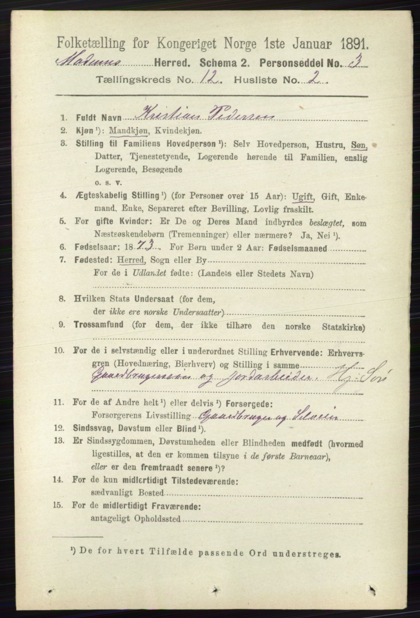 RA, 1891 census for 0623 Modum, 1891, p. 4465