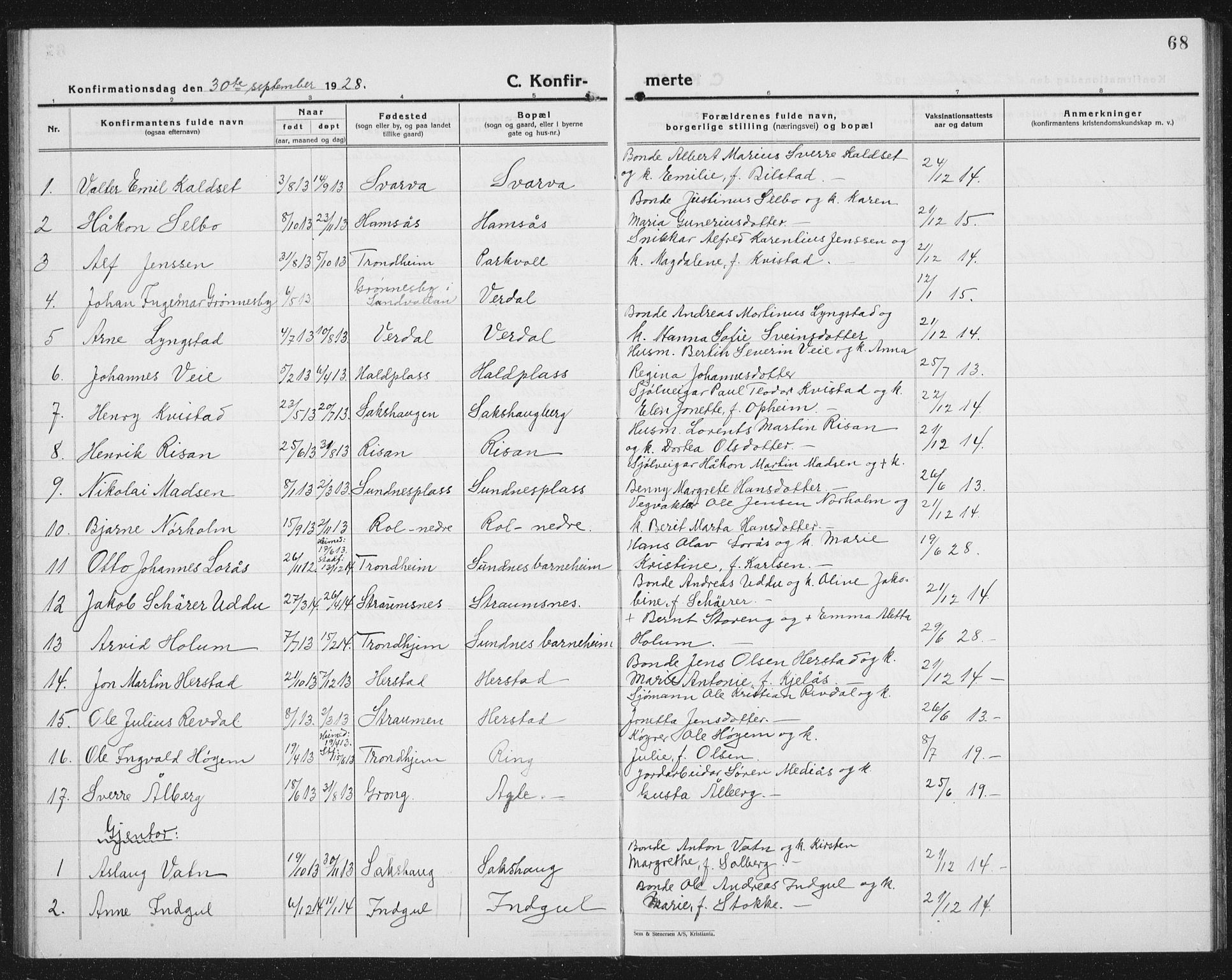 Ministerialprotokoller, klokkerbøker og fødselsregistre - Nord-Trøndelag, SAT/A-1458/730/L0303: Parish register (copy) no. 730C06, 1924-1933, p. 68