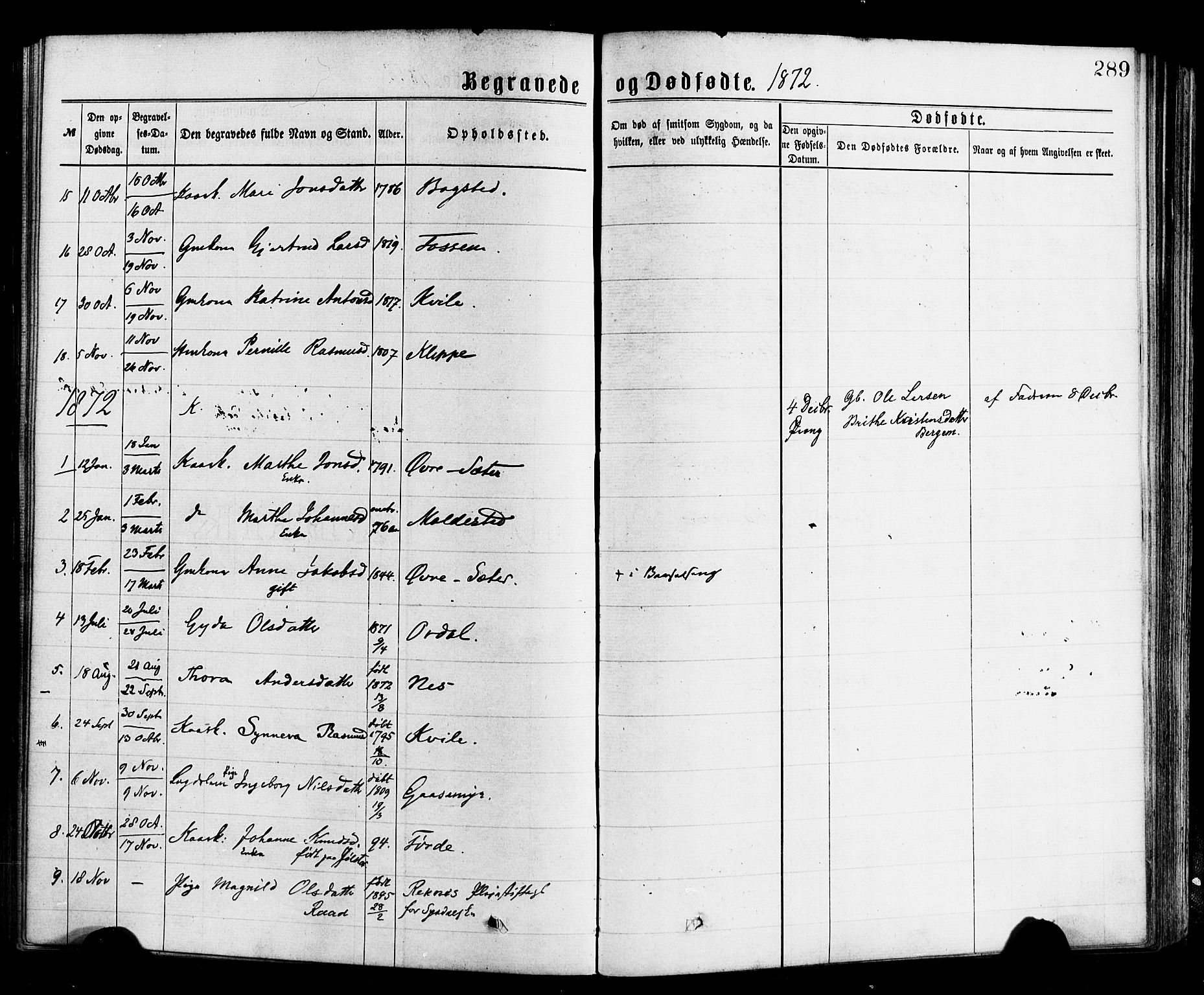 Gloppen sokneprestembete, AV/SAB-A-80101/H/Haa/Haac/L0001: Parish register (official) no. C 1, 1871-1886, p. 289