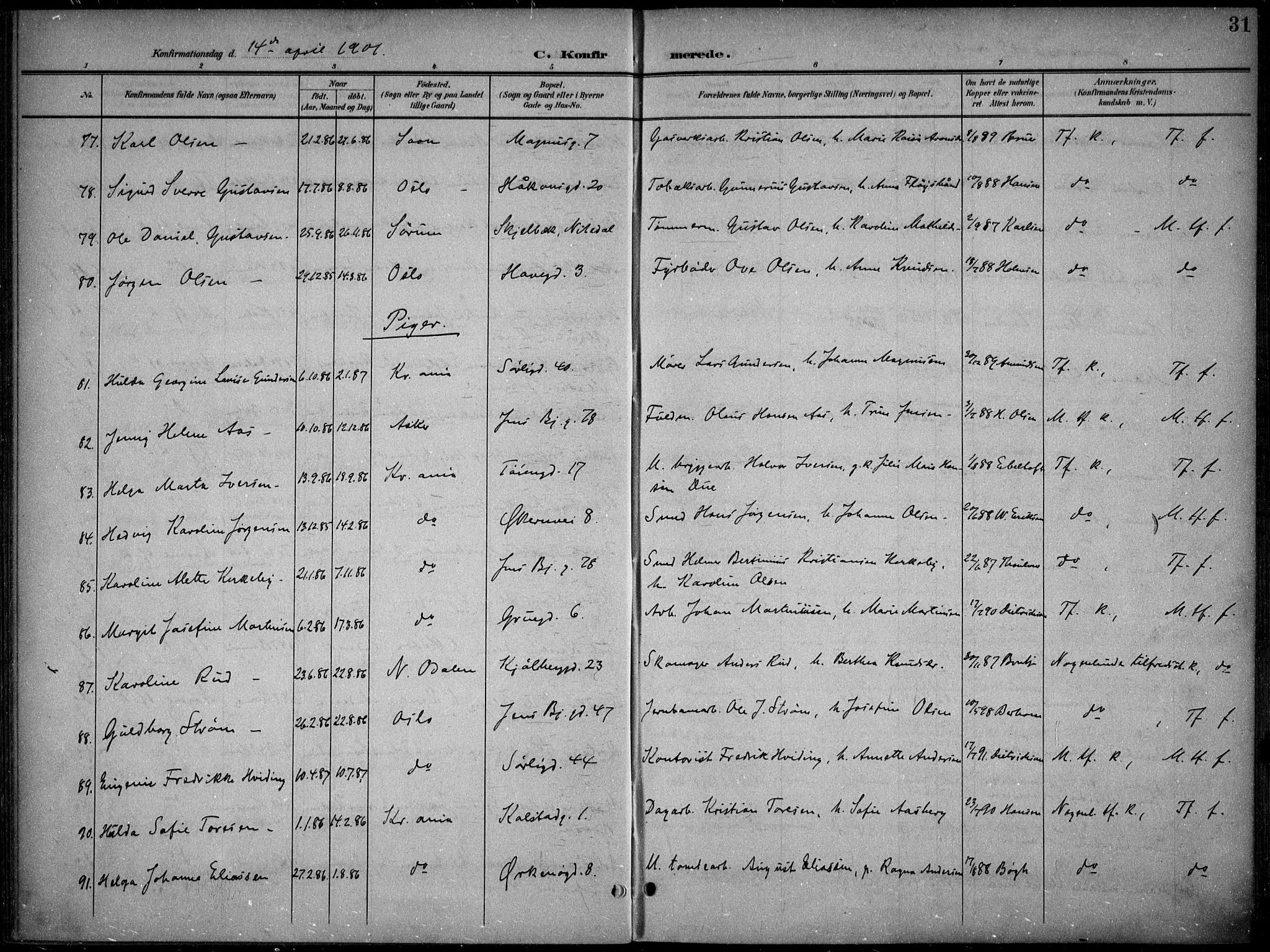 Kampen prestekontor Kirkebøker, SAO/A-10853/F/Fa/L0009: Parish register (official) no. I 9, 1899-1911, p. 31