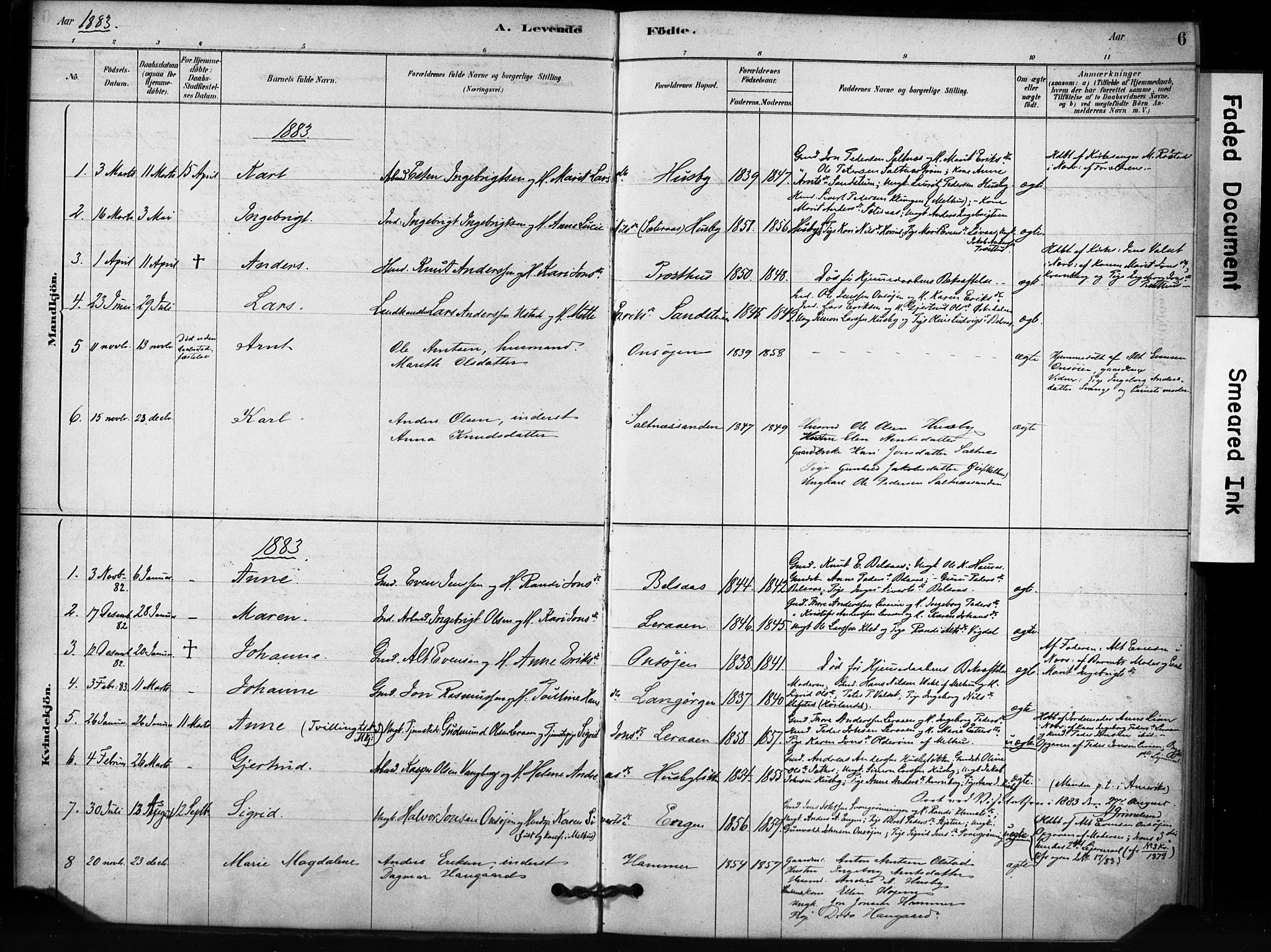 Ministerialprotokoller, klokkerbøker og fødselsregistre - Sør-Trøndelag, AV/SAT-A-1456/666/L0786: Parish register (official) no. 666A04, 1878-1895, p. 6