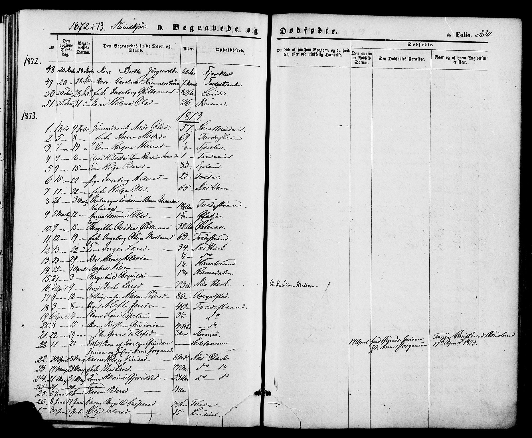 Holt sokneprestkontor, AV/SAK-1111-0021/F/Fa/L0010: Parish register (official) no. A 10, 1872-1885, p. 330