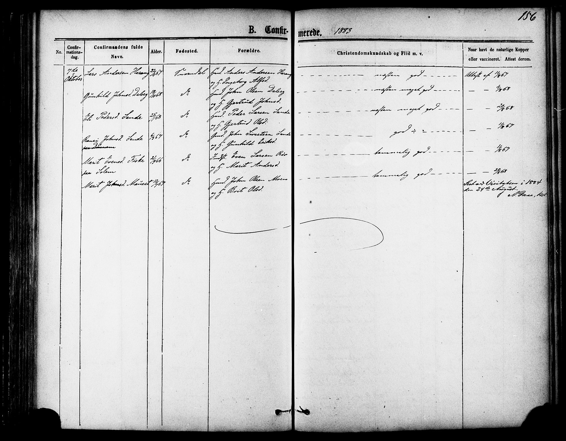 Ministerialprotokoller, klokkerbøker og fødselsregistre - Møre og Romsdal, SAT/A-1454/595/L1046: Parish register (official) no. 595A08, 1874-1884, p. 156