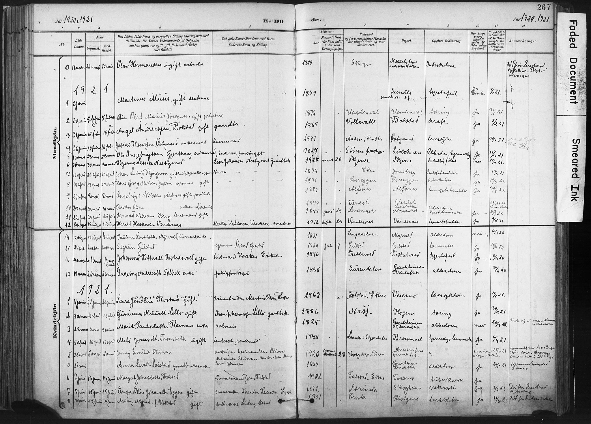 Ministerialprotokoller, klokkerbøker og fødselsregistre - Nord-Trøndelag, SAT/A-1458/717/L0162: Parish register (official) no. 717A12, 1898-1923, p. 267