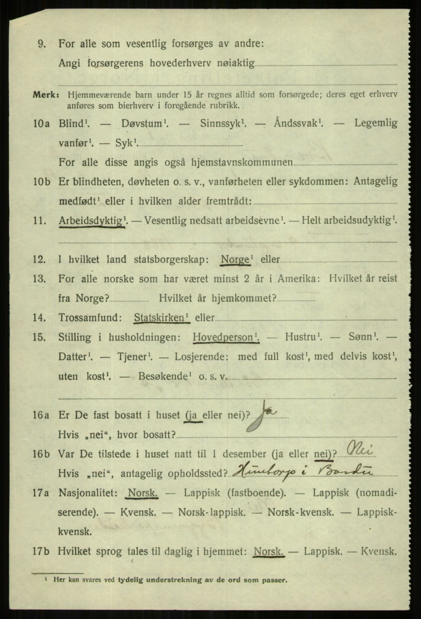 SATØ, 1920 census for Bardu, 1920, p. 1158