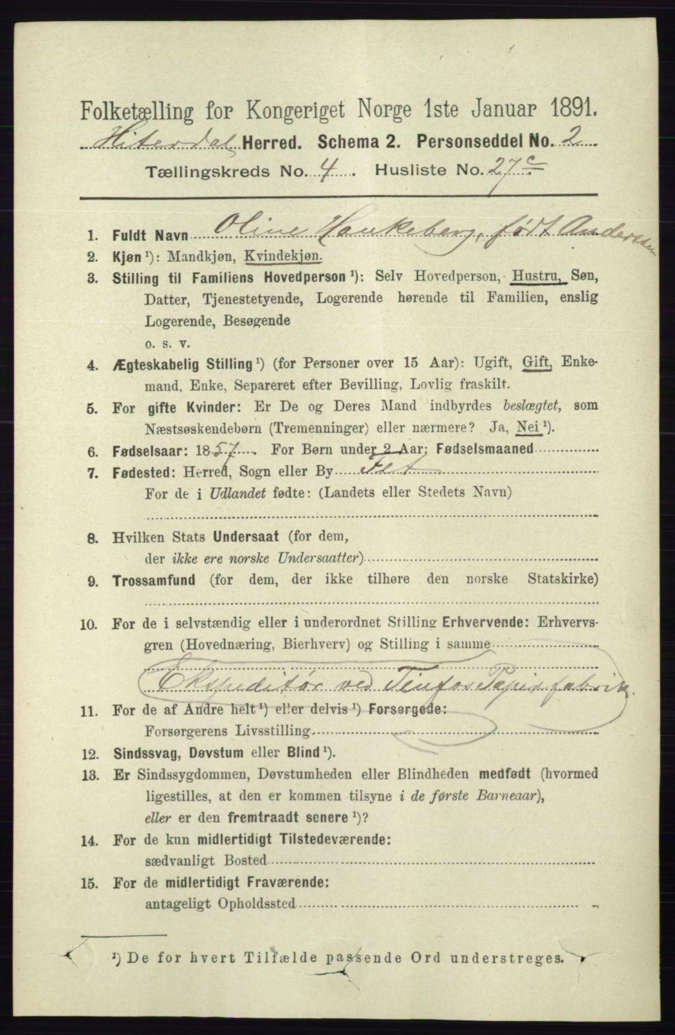 RA, 1891 census for 0823 Heddal, 1891, p. 1907