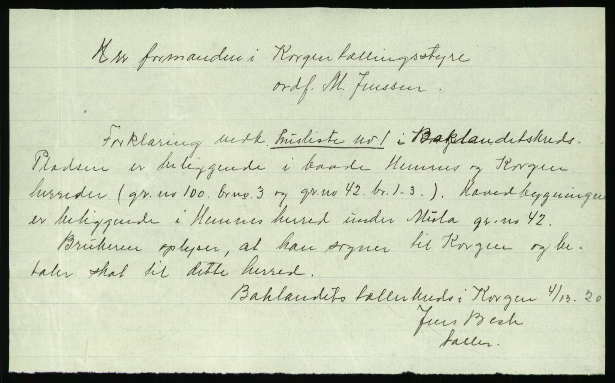 SAT, 1920 census for Korgen, 1920, p. 102