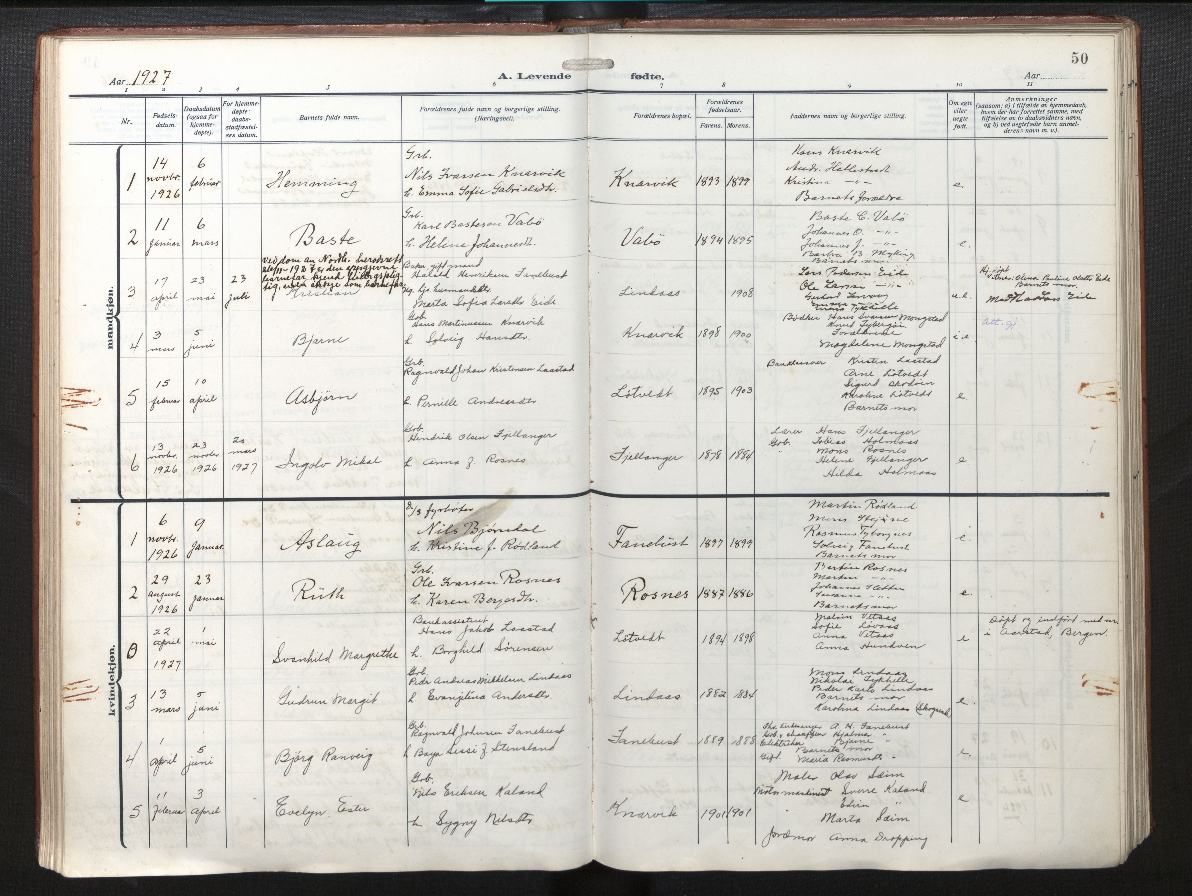 Lindås Sokneprestembete, SAB/A-76701/H/Haa/Haab/L0003: Parish register (official) no. B 3, 1912-1929, p. 50
