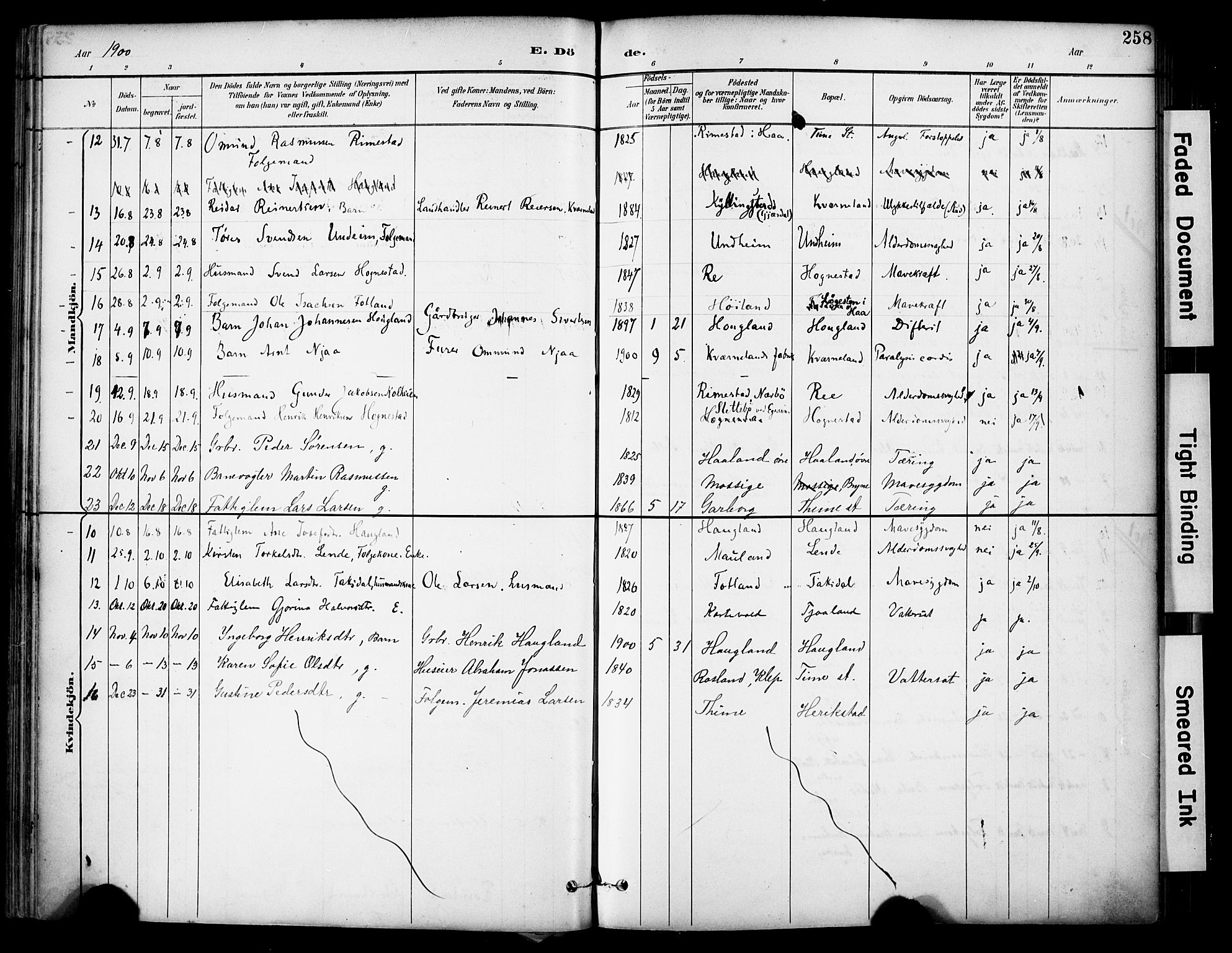 Lye sokneprestkontor, AV/SAST-A-101794/001/30BA/L0011: Parish register (official) no. A 9, 1893-1903, p. 258