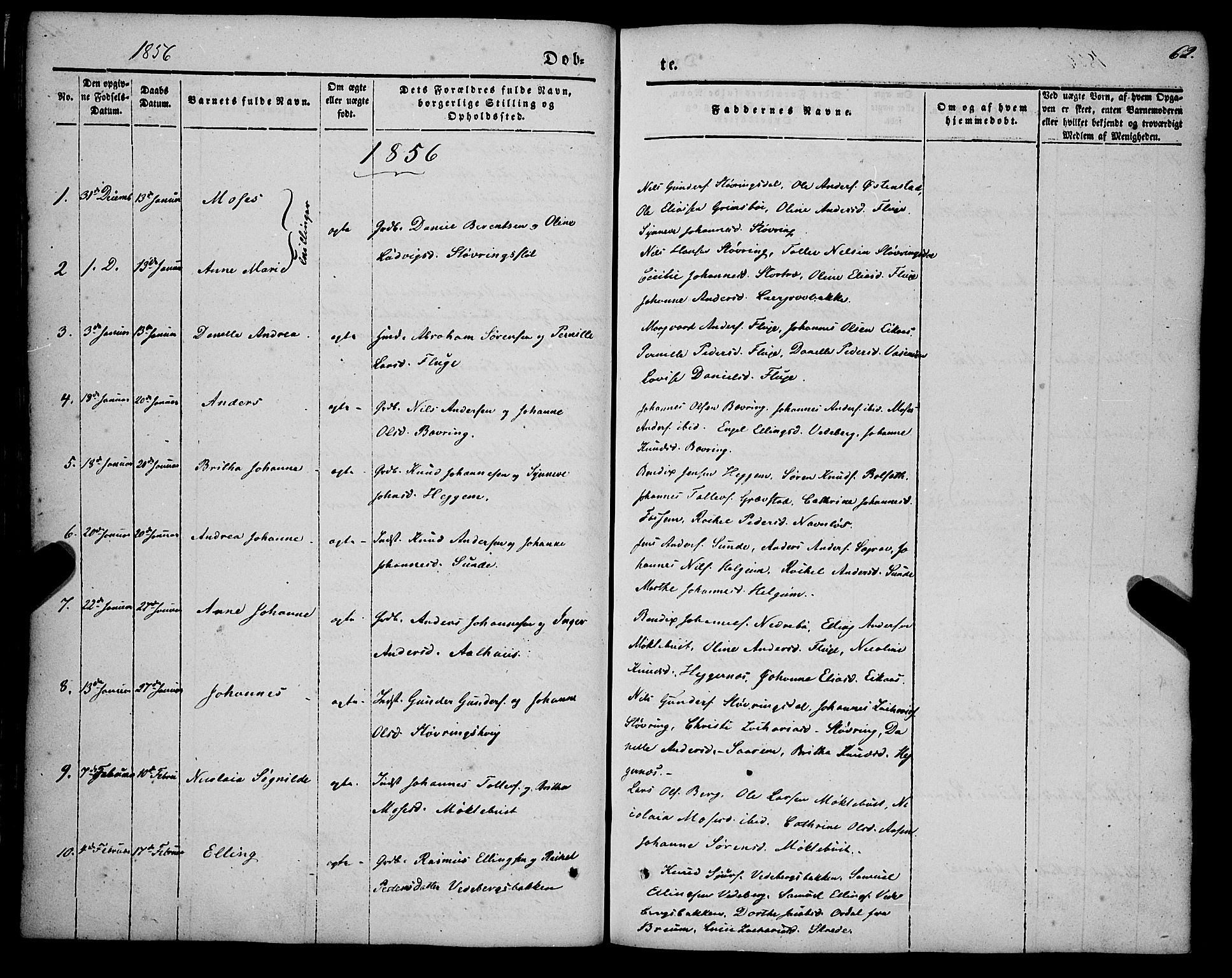 Jølster sokneprestembete, SAB/A-80701/H/Haa/Haaa/L0010: Parish register (official) no. A 10, 1847-1865, p. 62