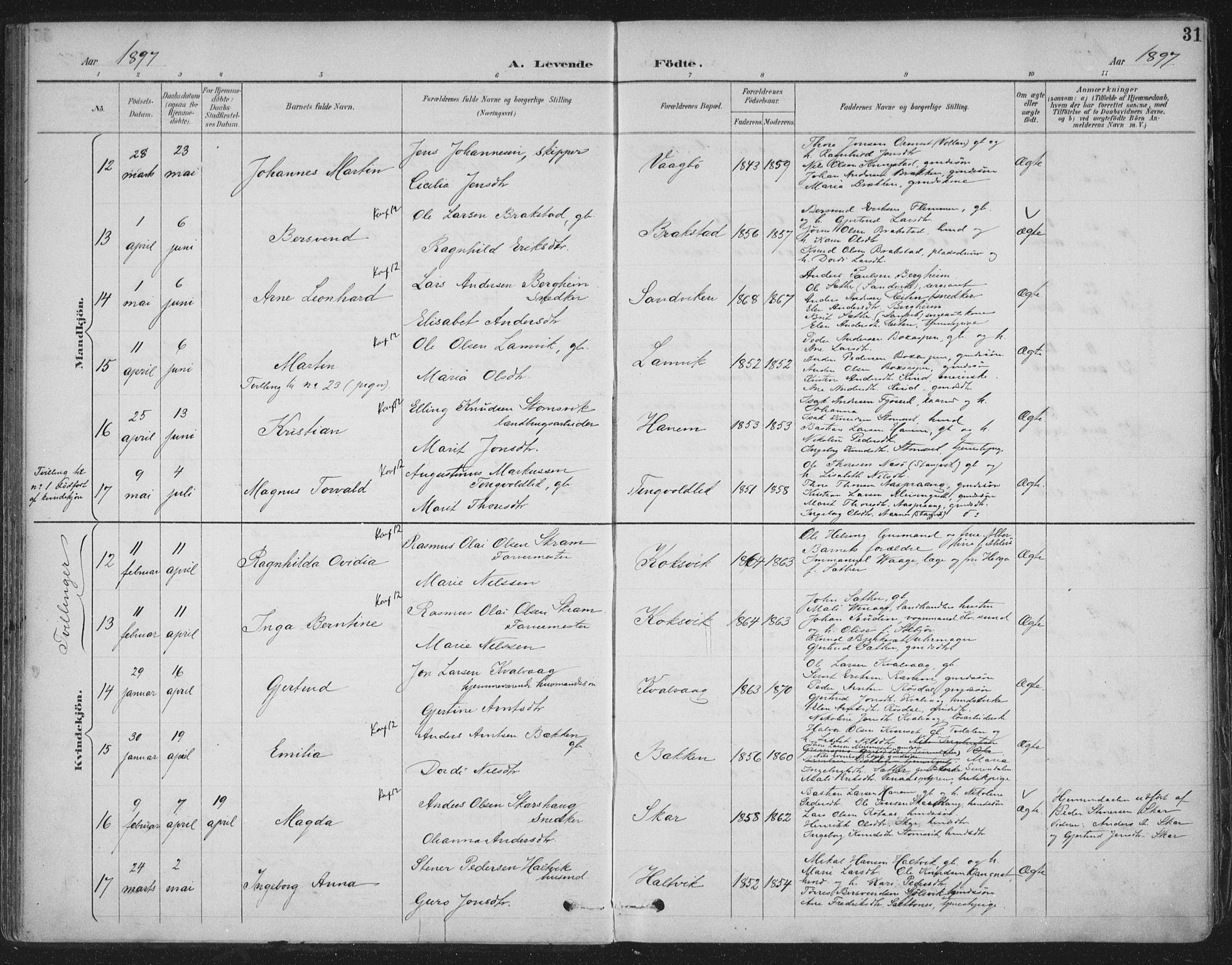 Ministerialprotokoller, klokkerbøker og fødselsregistre - Møre og Romsdal, AV/SAT-A-1454/586/L0988: Parish register (official) no. 586A14, 1893-1905, p. 31