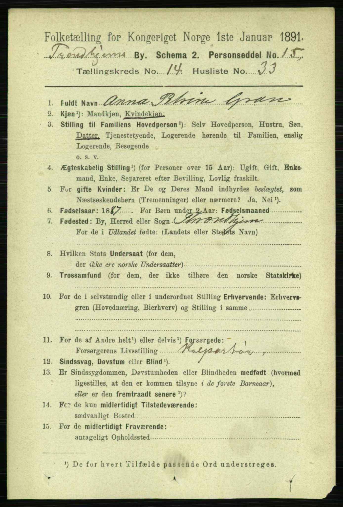 RA, 1891 census for 1601 Trondheim, 1891, p. 11435