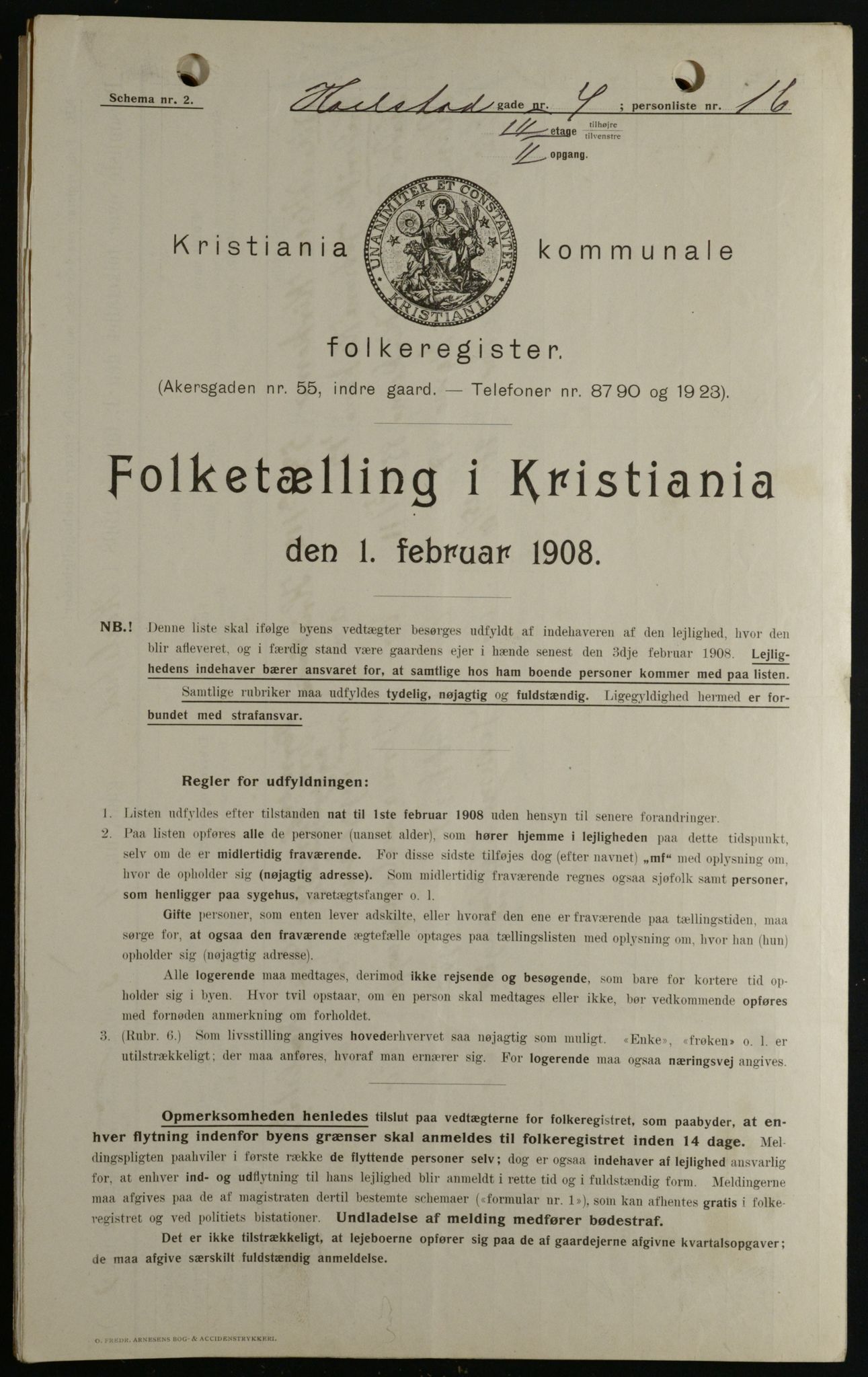 OBA, Municipal Census 1908 for Kristiania, 1908, p. 43905