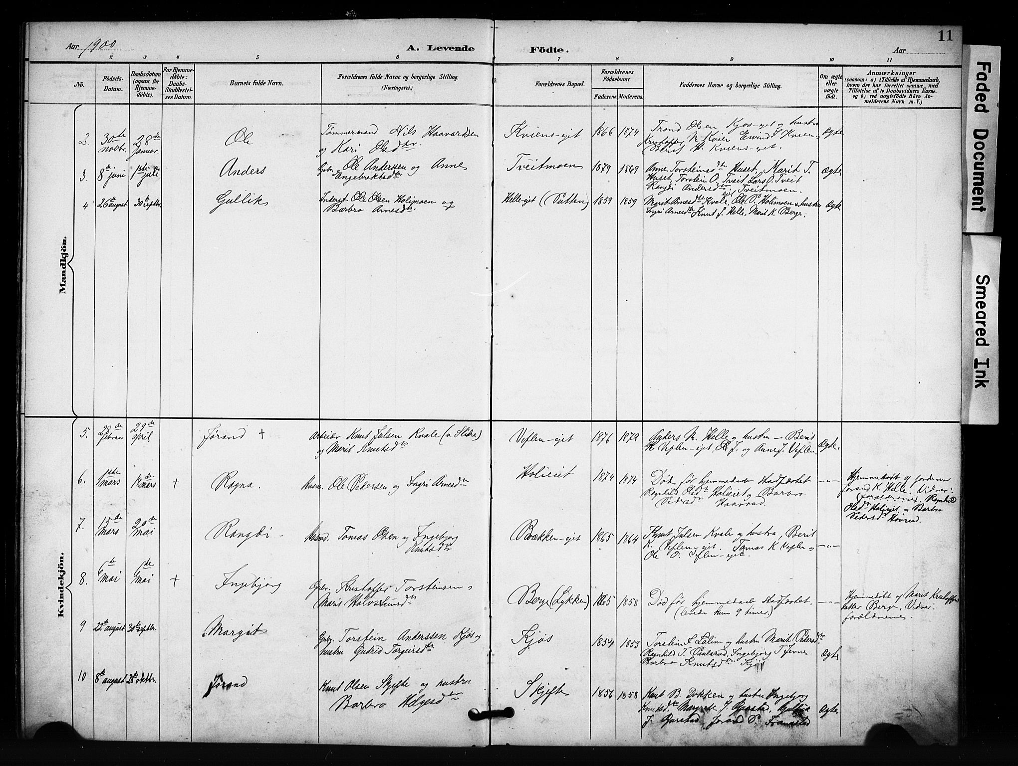 Vang prestekontor, Valdres, SAH/PREST-140/H/Hb/L0007: Parish register (copy) no. 7, 1893-1924, p. 11