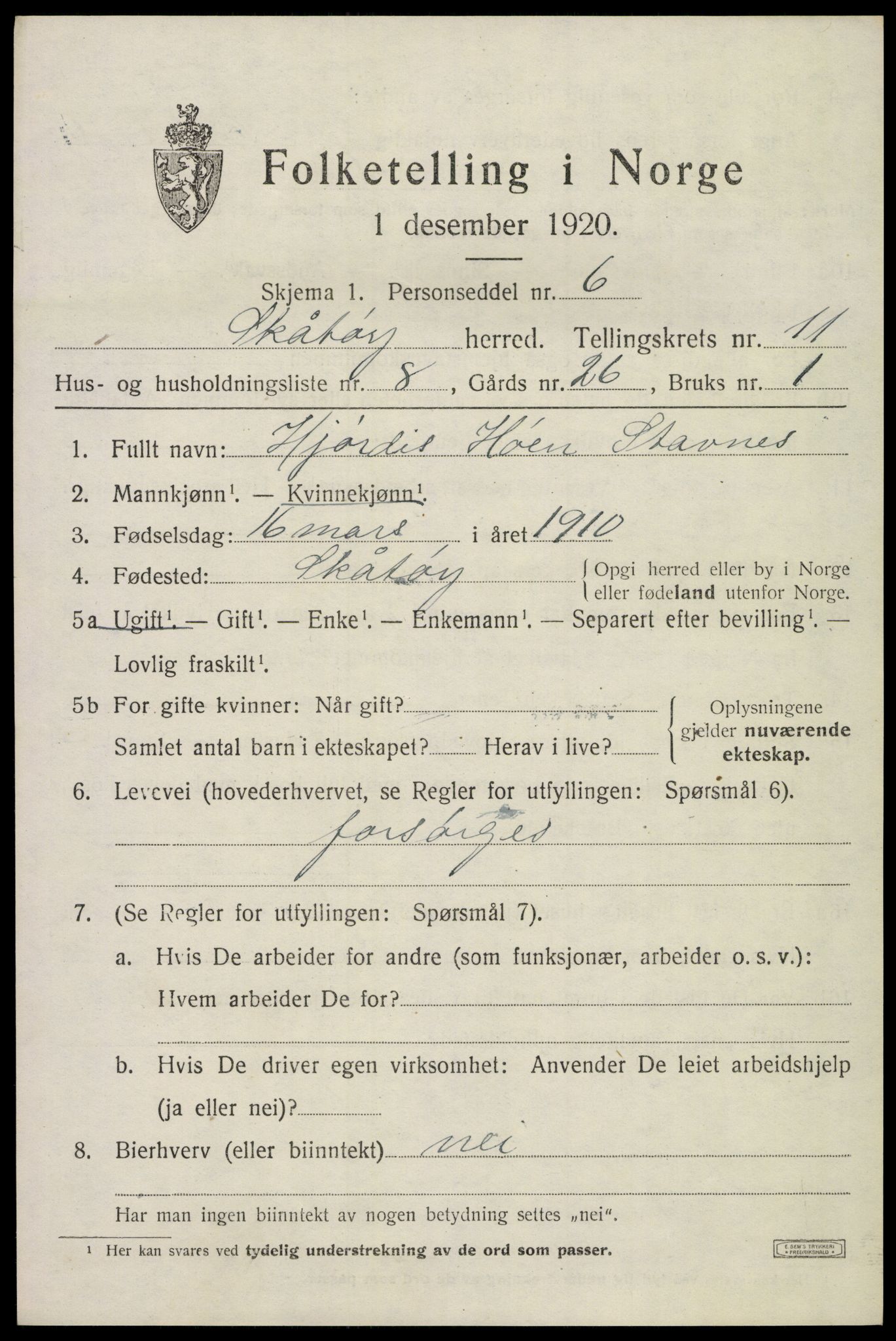 SAKO, 1920 census for Skåtøy, 1920, p. 7802