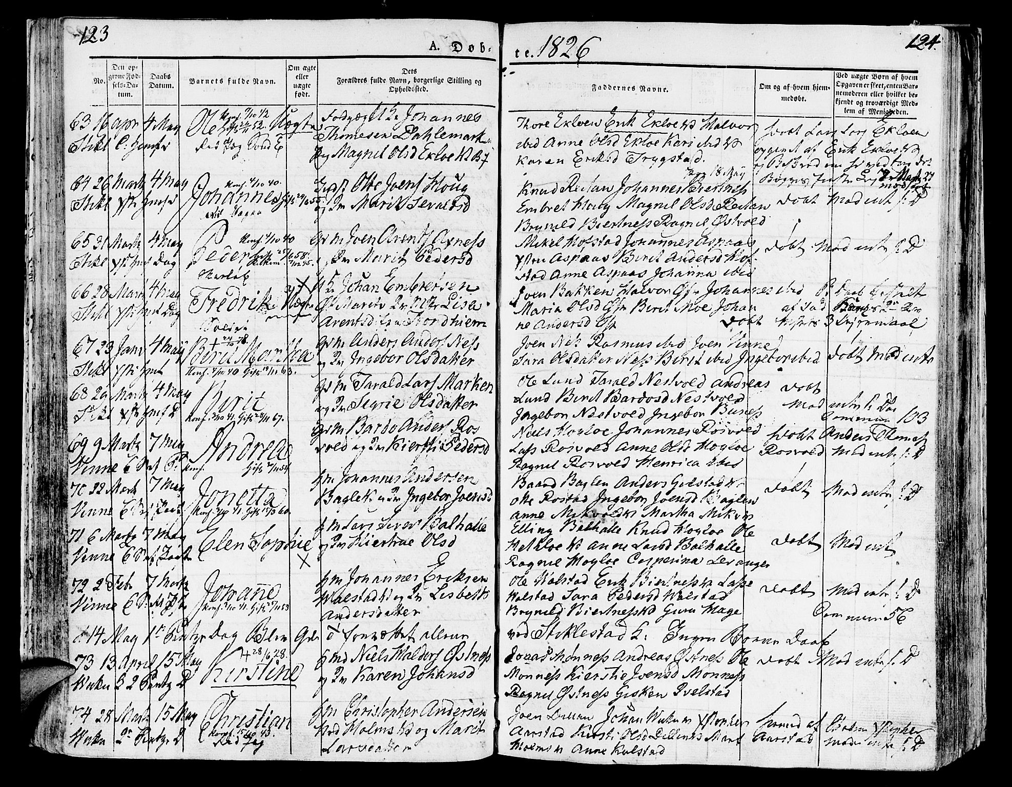 Ministerialprotokoller, klokkerbøker og fødselsregistre - Nord-Trøndelag, SAT/A-1458/723/L0237: Parish register (official) no. 723A06, 1822-1830, p. 123-124