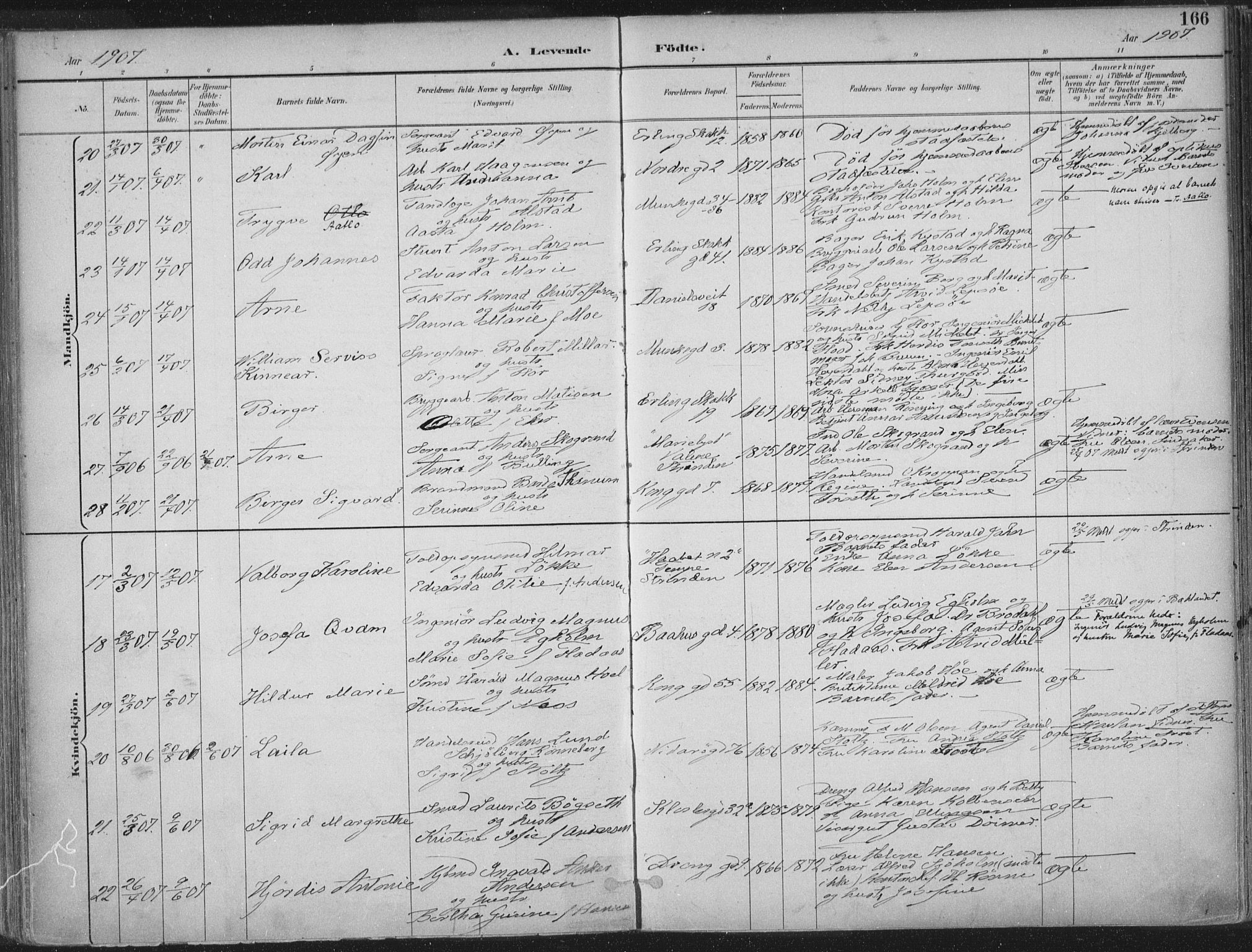 Ministerialprotokoller, klokkerbøker og fødselsregistre - Sør-Trøndelag, SAT/A-1456/601/L0062: Parish register (official) no. 601A30, 1891-1911, p. 166