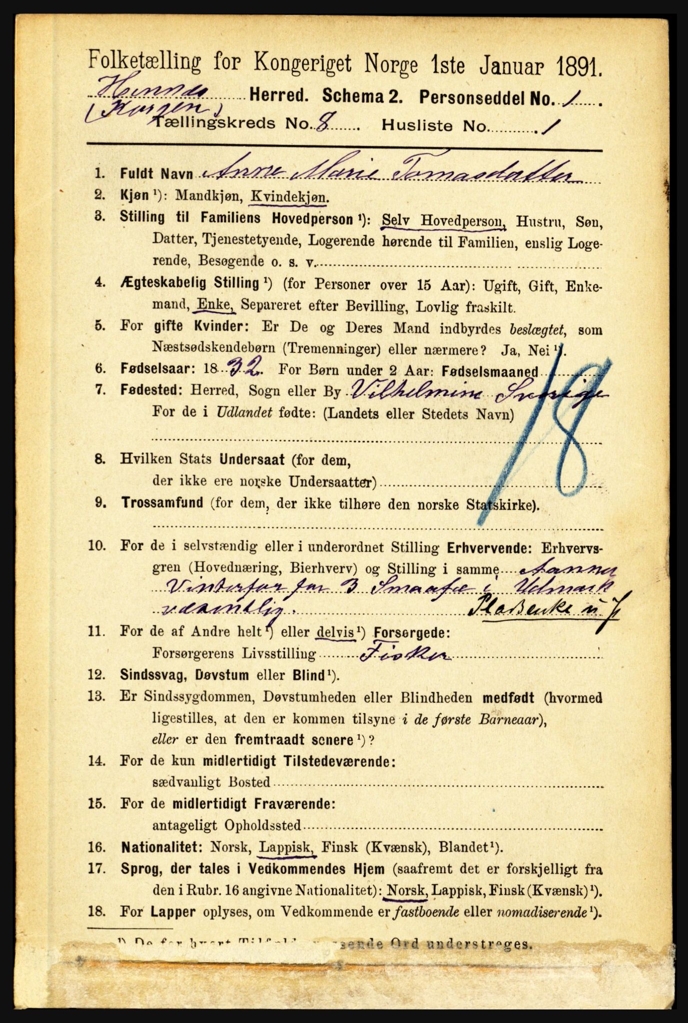 RA, 1891 census for 1832 Hemnes, 1891, p. 3635