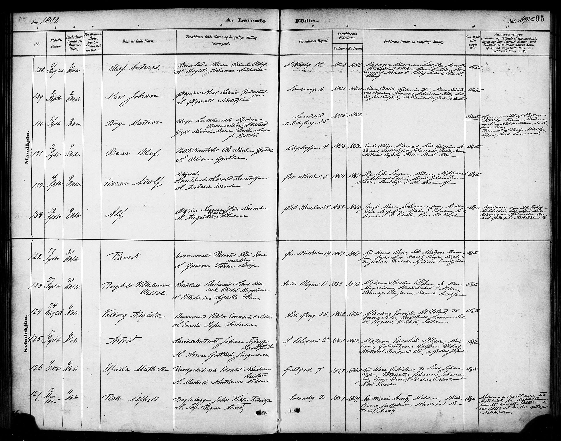 Korskirken sokneprestembete, AV/SAB-A-76101/H/Haa/L0022: Parish register (official) no. B 8, 1889-1899, p. 95