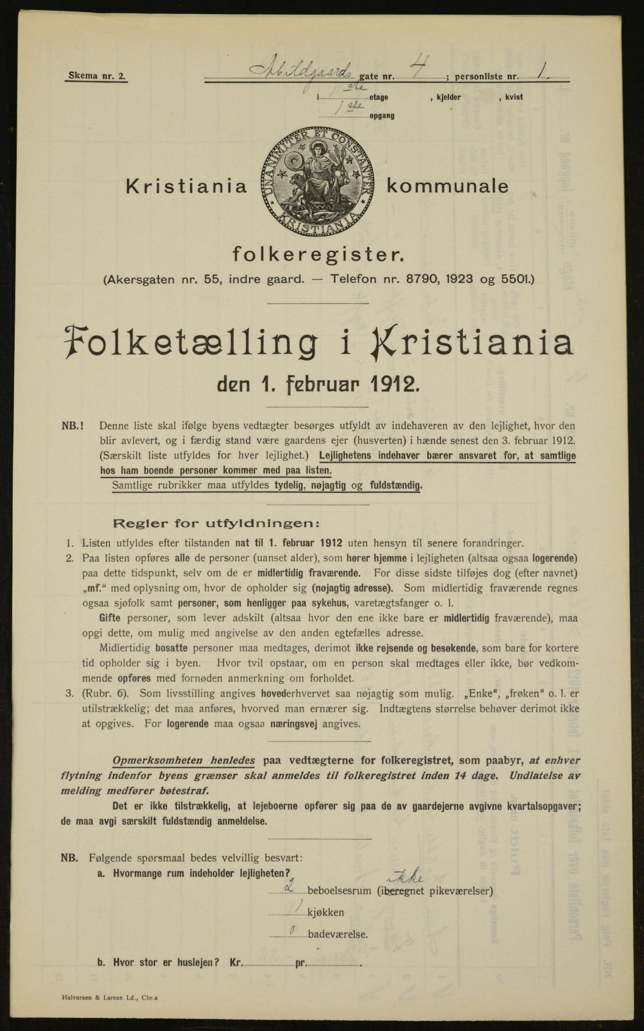 OBA, Municipal Census 1912 for Kristiania, 1912, p. 16