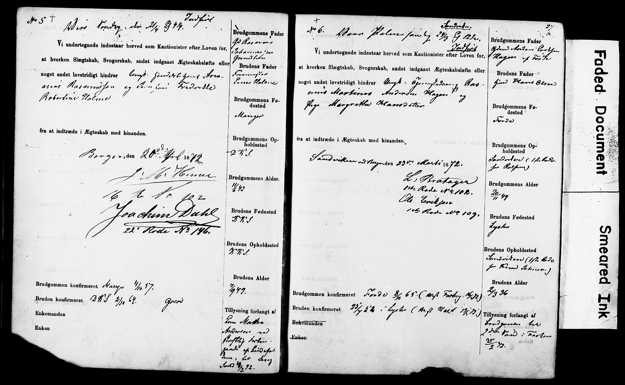 Korskirken sokneprestembete, AV/SAB-A-76101: Best man's statements no. II.5.4, 1871-1878, p. 27