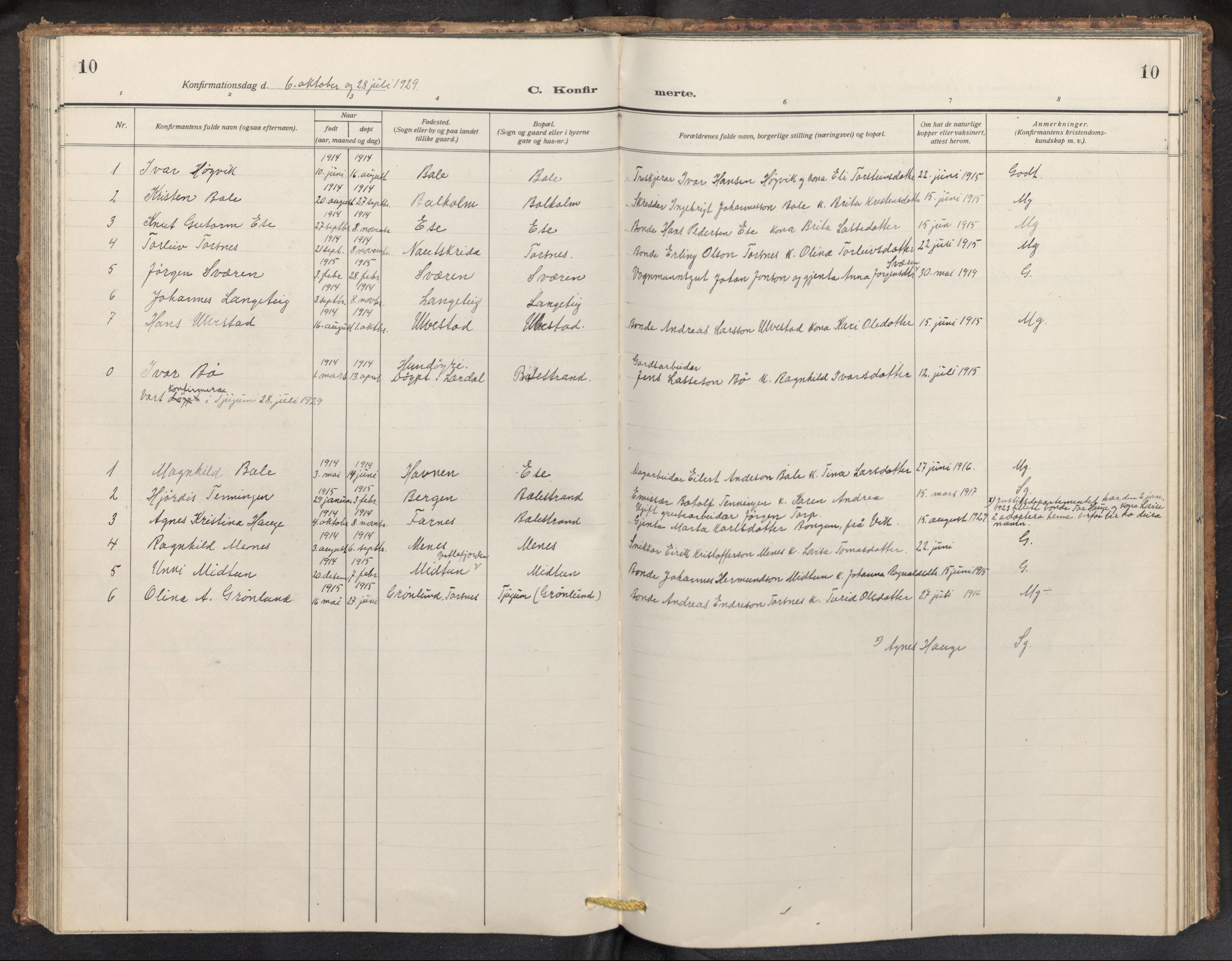 Balestrand sokneprestembete, SAB/A-79601/H/Hab/Haba/L0003: Parish register (copy) no. A 3, 1920-1956, p. 10